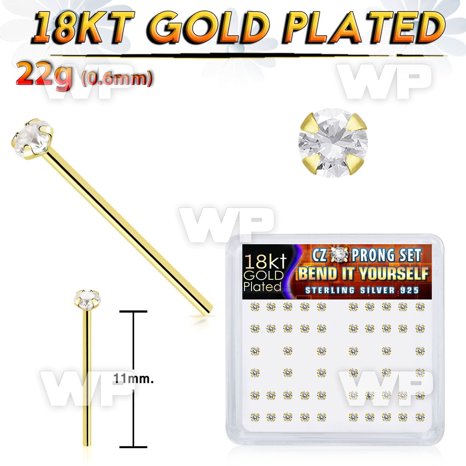 etngksf6 box w silver 925 bend it nose studs 18k gold plated nose piercing