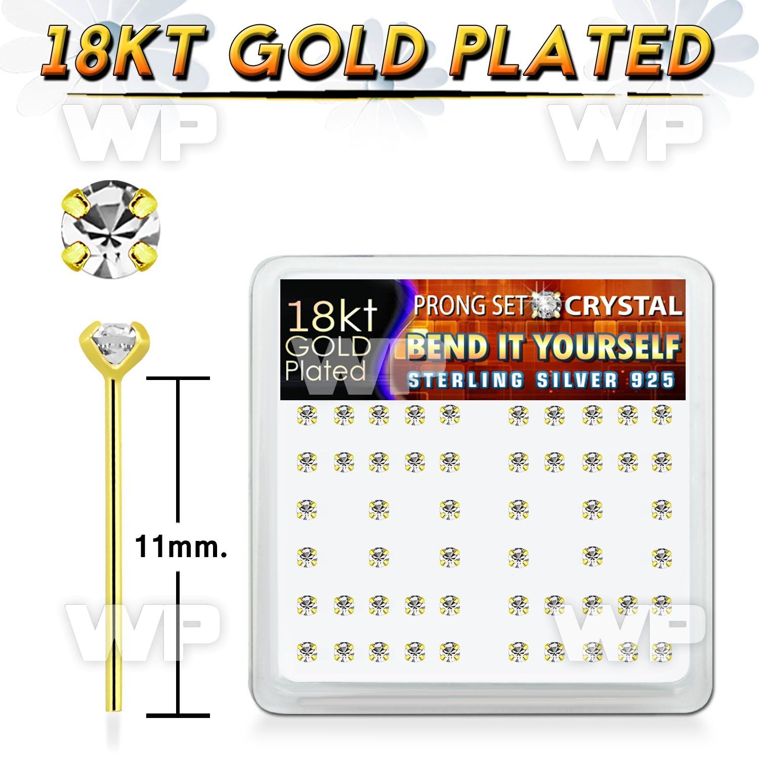 etnme0f6 box w silver 925 un bent nose stud 18k gold plated 2mm nose piercing