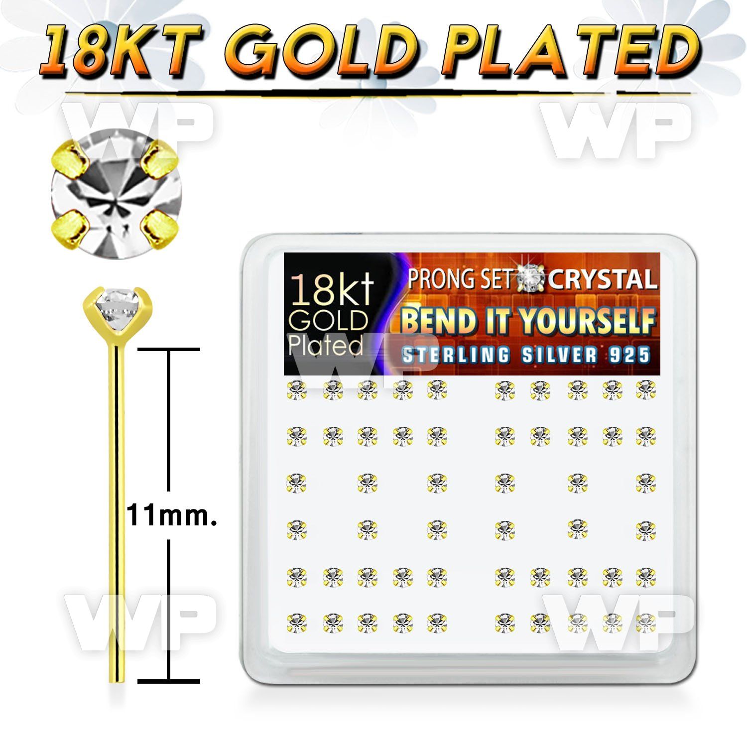 etnme9f6 box w silver 925 bend it nose studs 18k gold plated nose piercing