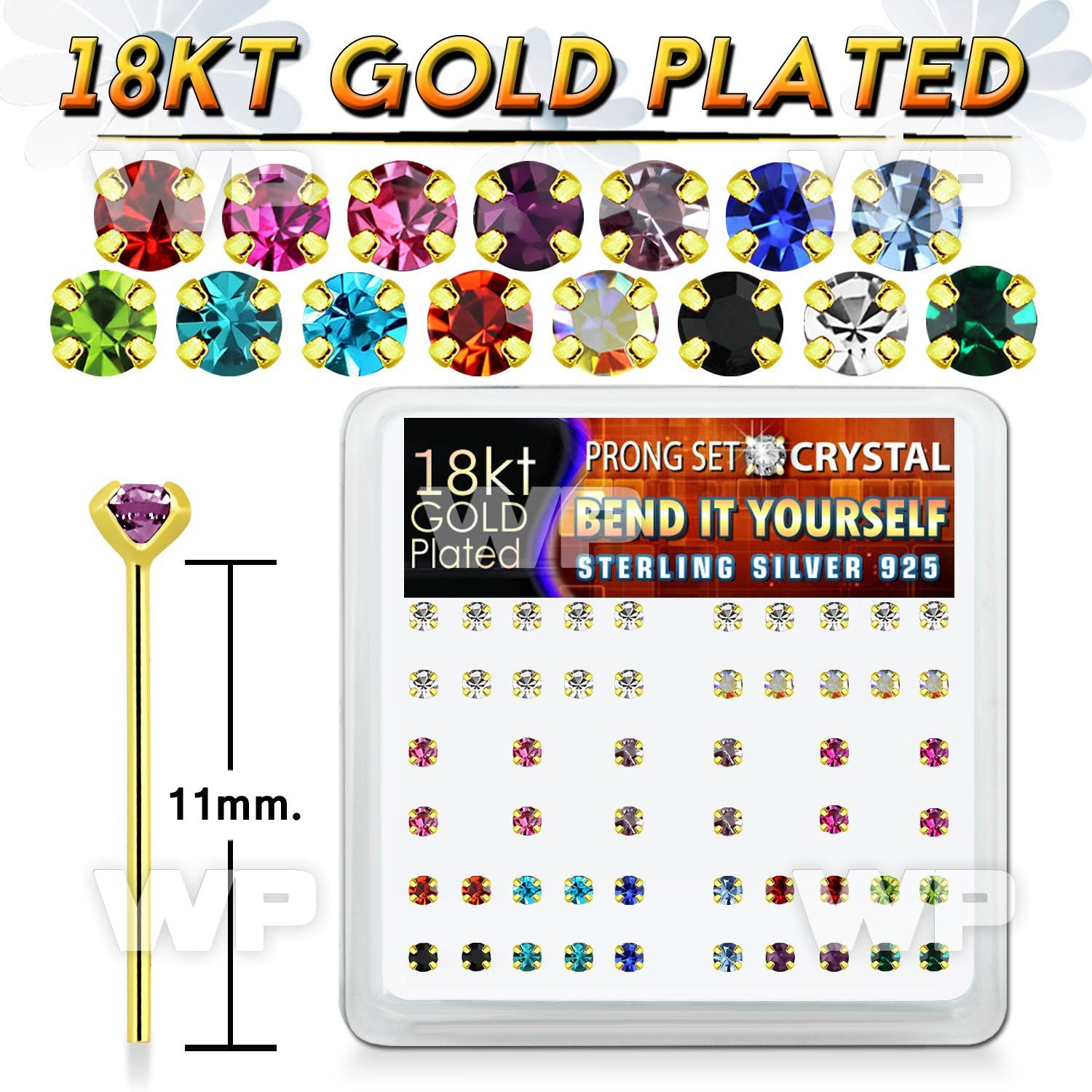 etnme9fj box w silver 925 bend it nose studs 18k gold plated nose piercing