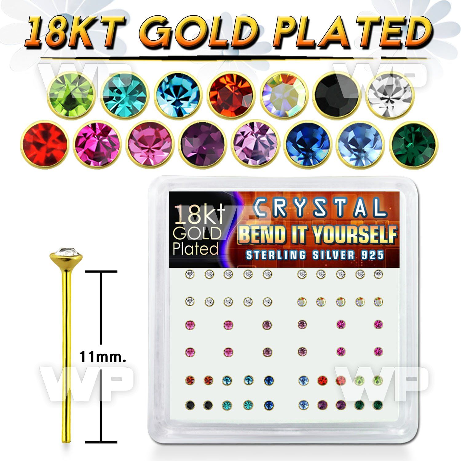 etun4fj box w silver 925 un bent nose stud 18k gold plated 1 5m belly piercing