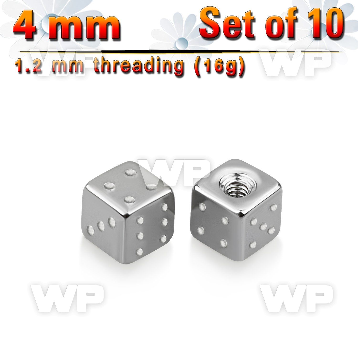 f31803 pack 4mm surgical steel dices threading 1 2mm belly piercing