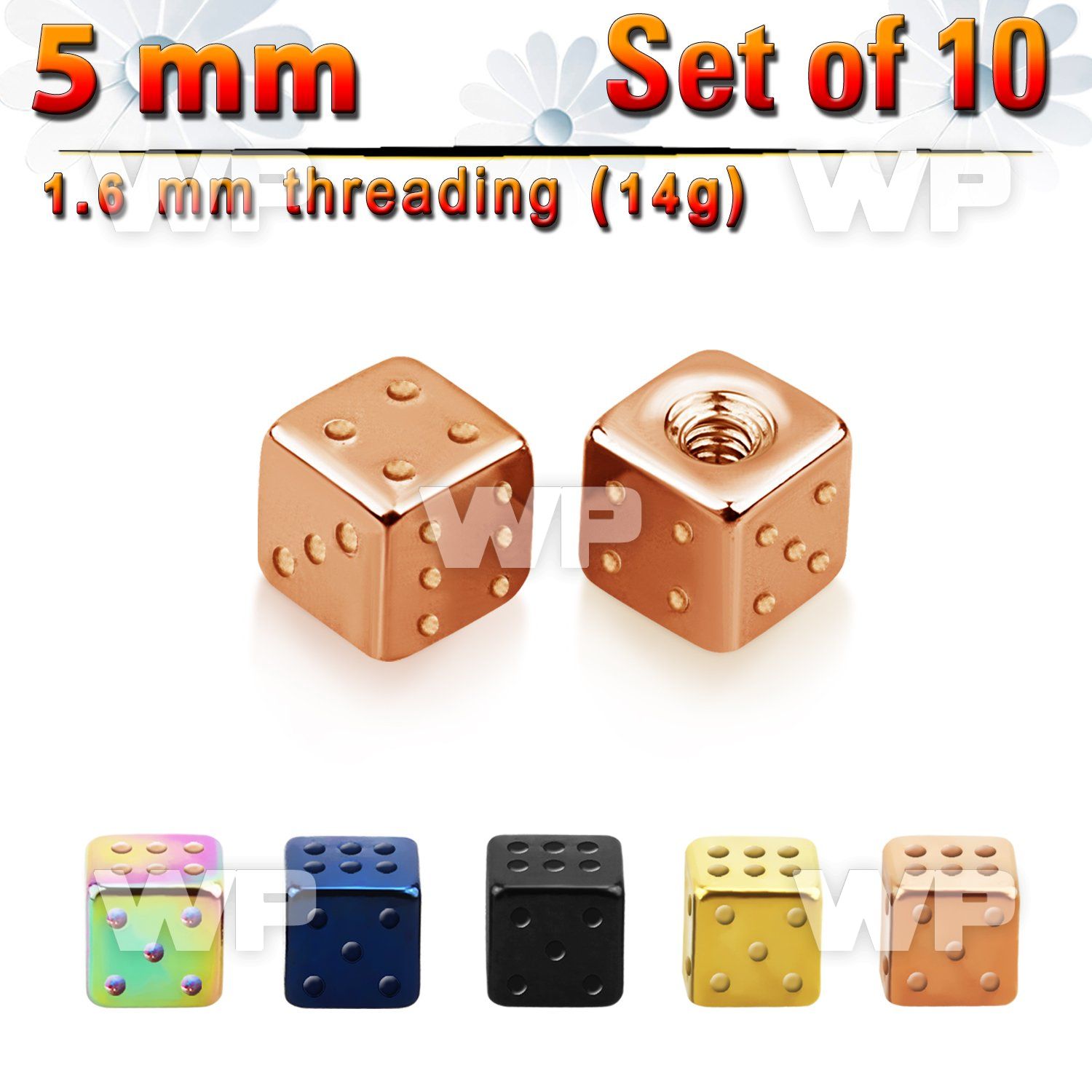 f318rs pack of 10 pcs of 5mm ion plated surgical steel dices thr 