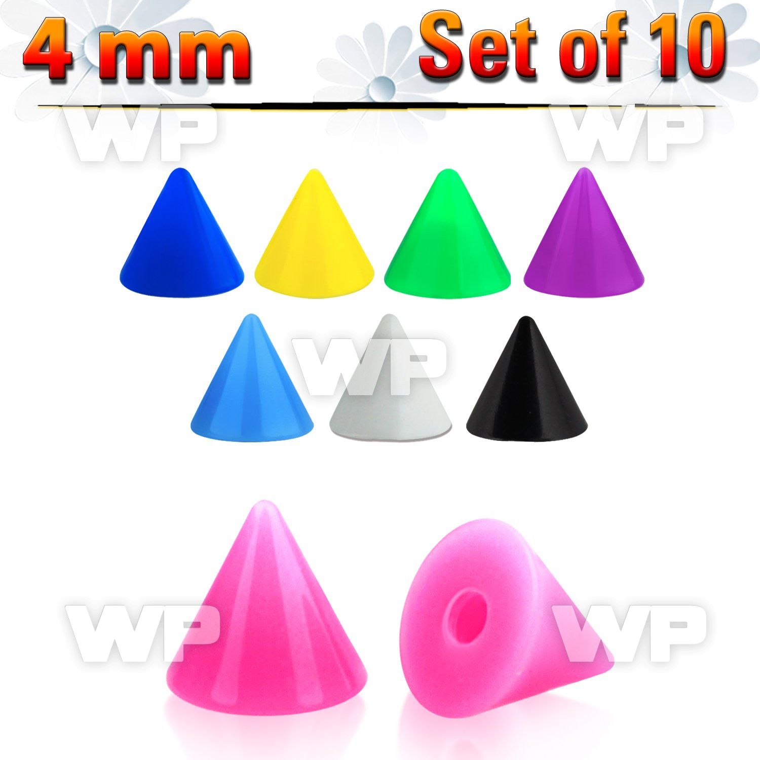 f376u0 pack 4mm solid color acrylic cones1 6mm threading belly piercing