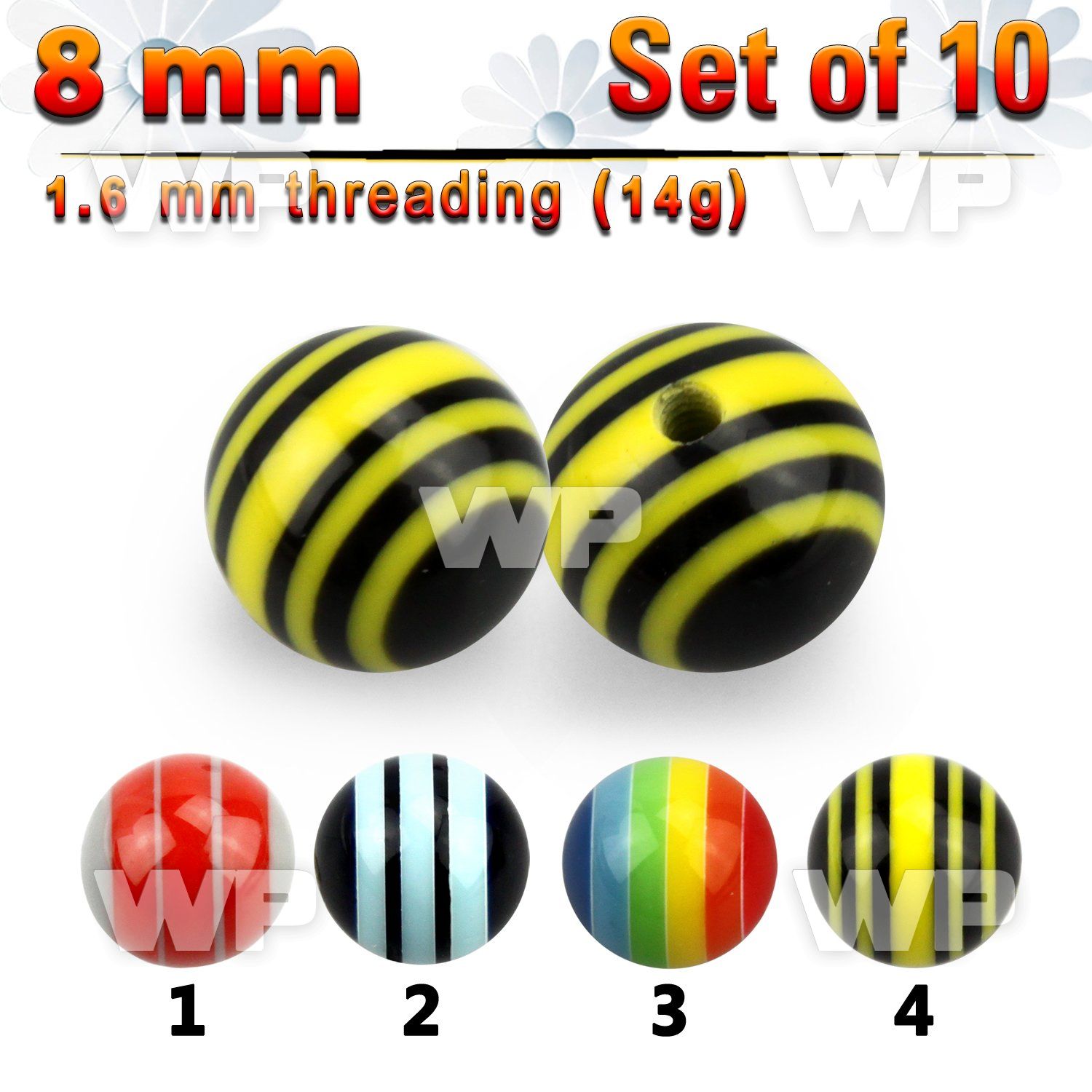 f441t pack 8mm striped acrylic bead ballsthreading 1 6mm belly piercing