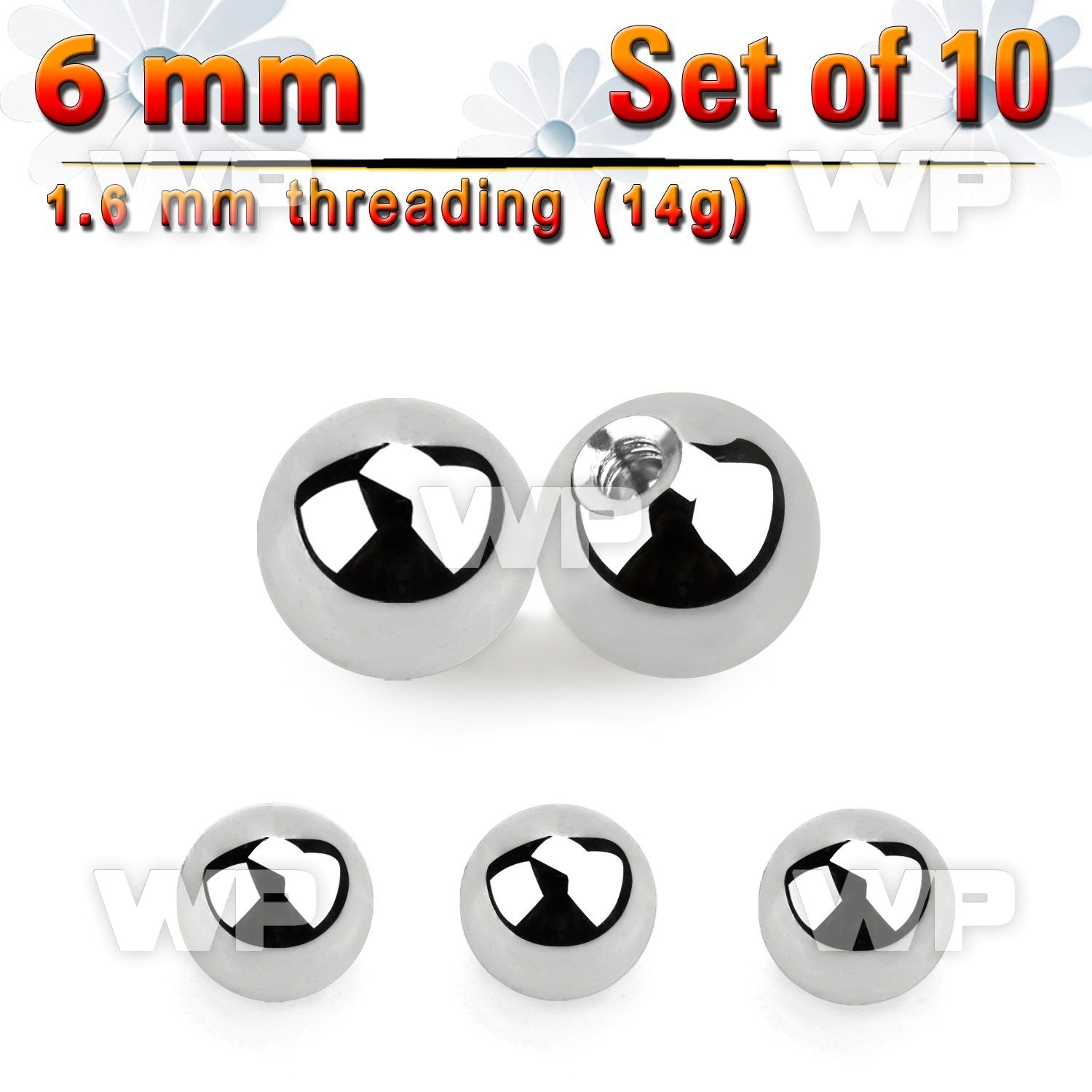 f47by pack 6mm surgical steel balls1 6mm threading belly piercing