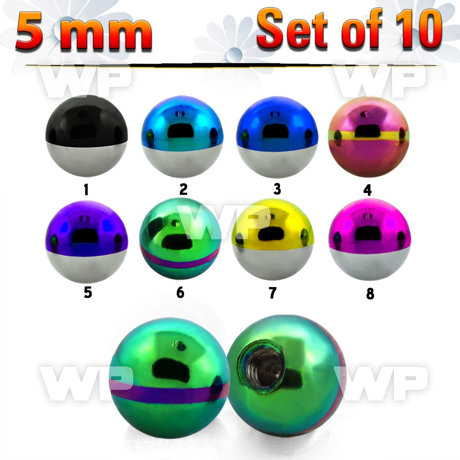 f4jrs pack 5mm zebra striped ion plated surgical steel ballsthr belly piercing