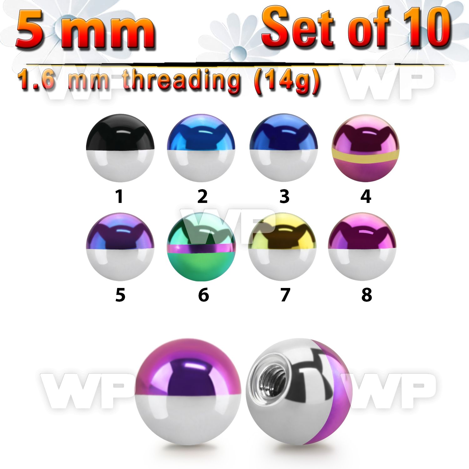 f4jrs pack 5mm zebra striped ion plated surgical steel ballsthr belly piercing