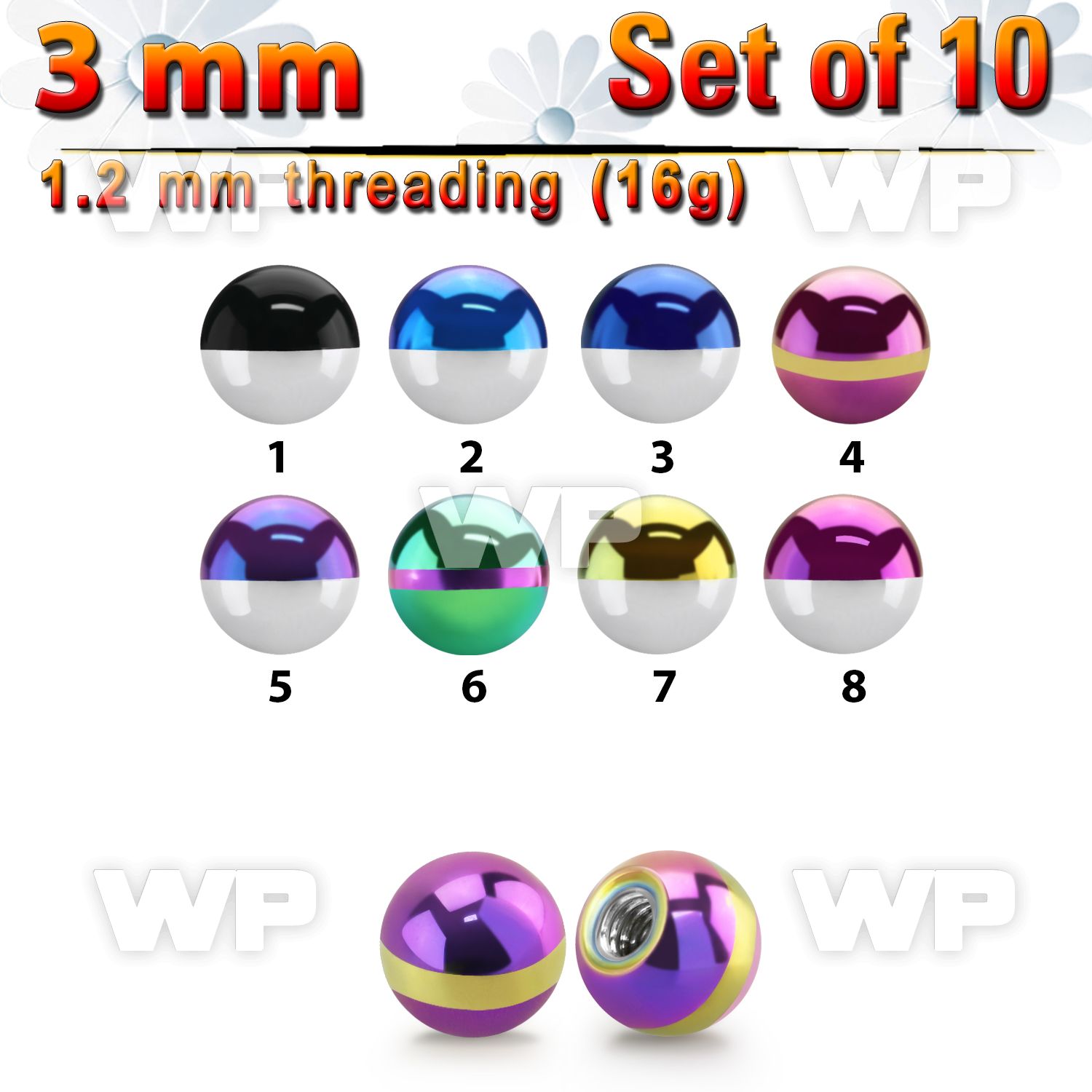 f4jrz pack 3mm zebra striped ion plated surgical steel ballsthr 