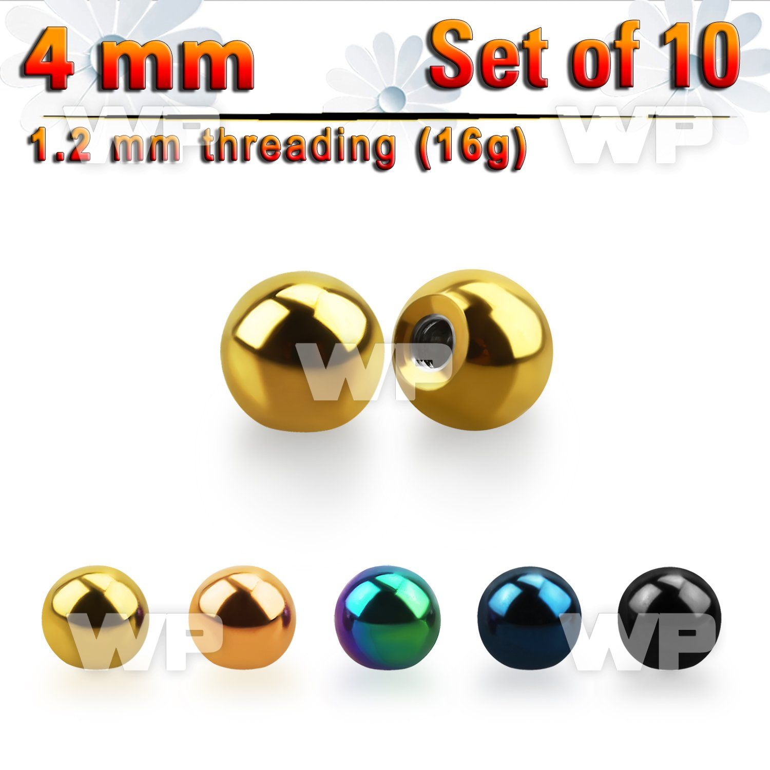 f4r03 pack 4mm ion plated surgical steel ballsthreading 1 2mm belly piercing