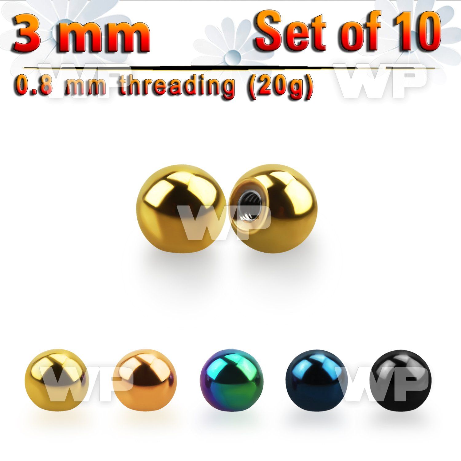 f4rzf3 pack of 10 pcs of 3mm ion plated surgical steel ballsthre belly piercing