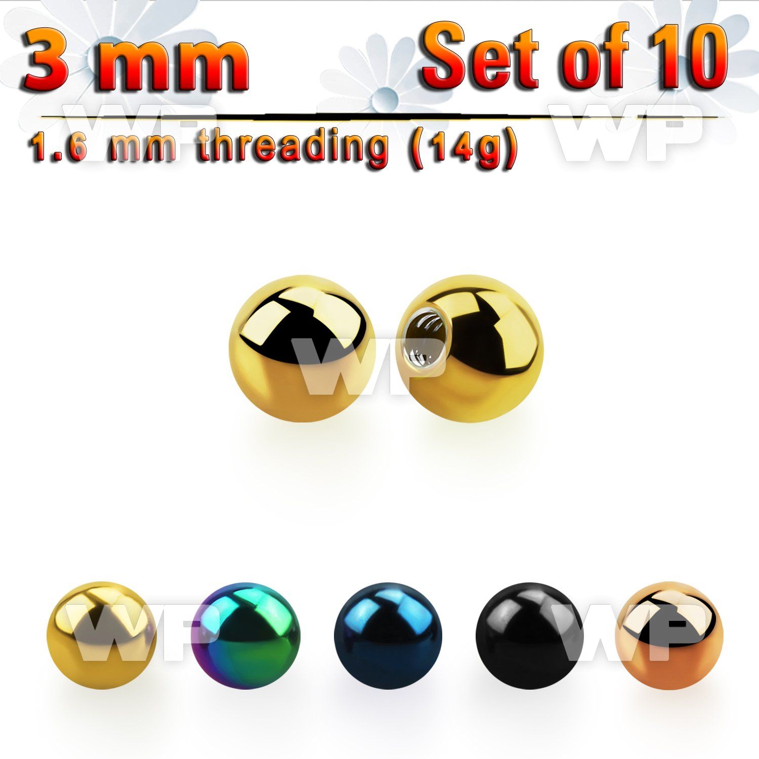 f4rzi pack 3mm ion plated surgical steel ballsthreading 1 6mm belly piercing