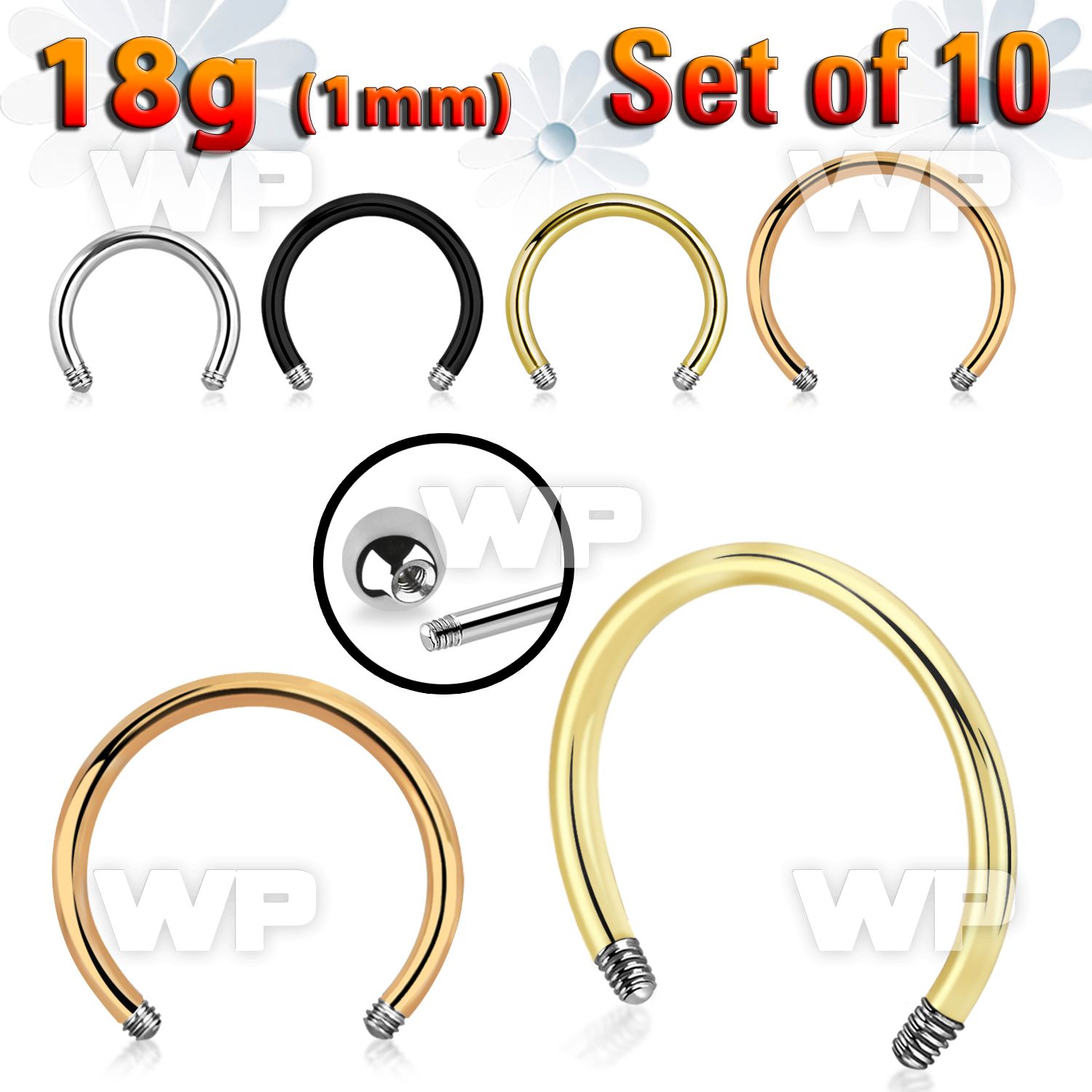 f64eti pack surgical steel cbr horseshoe posts 1 0mm threading 
