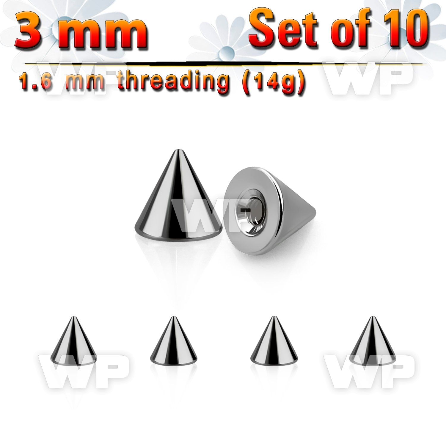 f65uzi pack 3mm surgical steel cones threading 1 6mm belly piercing