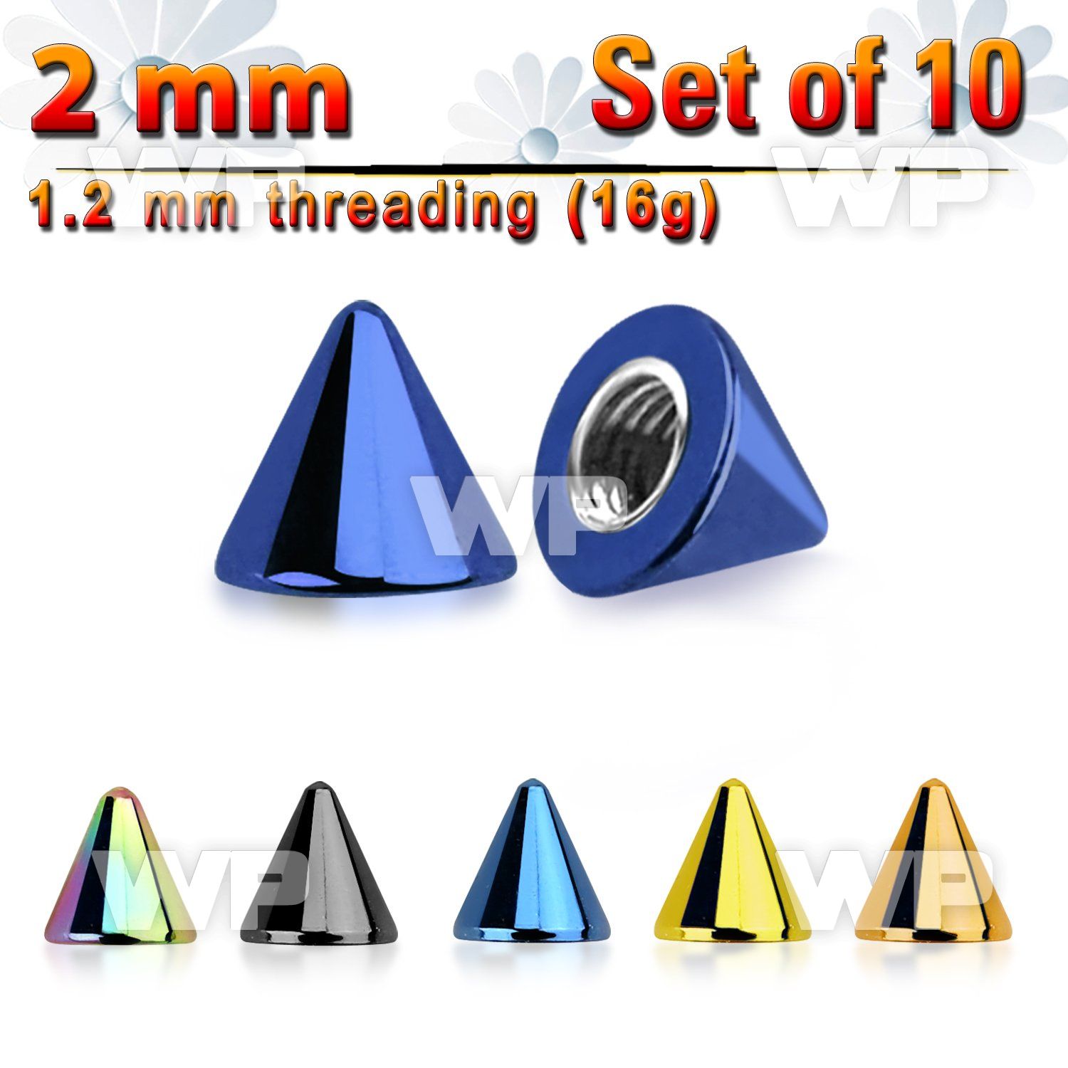 f6urk pack 2mm ion plated surgical steel cones threading 1 2m belly piercing