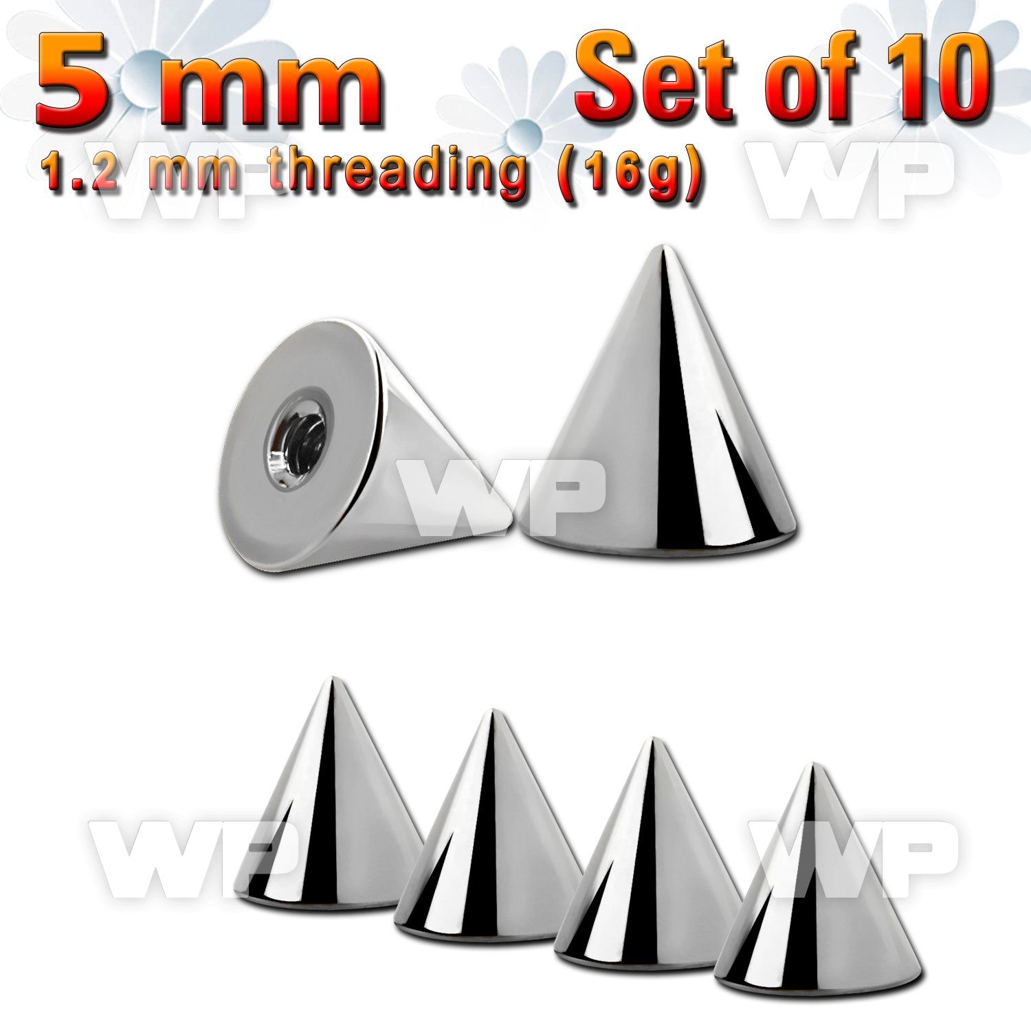 f6us3 pack 5mm surgical steel cones 1 2mm threading 