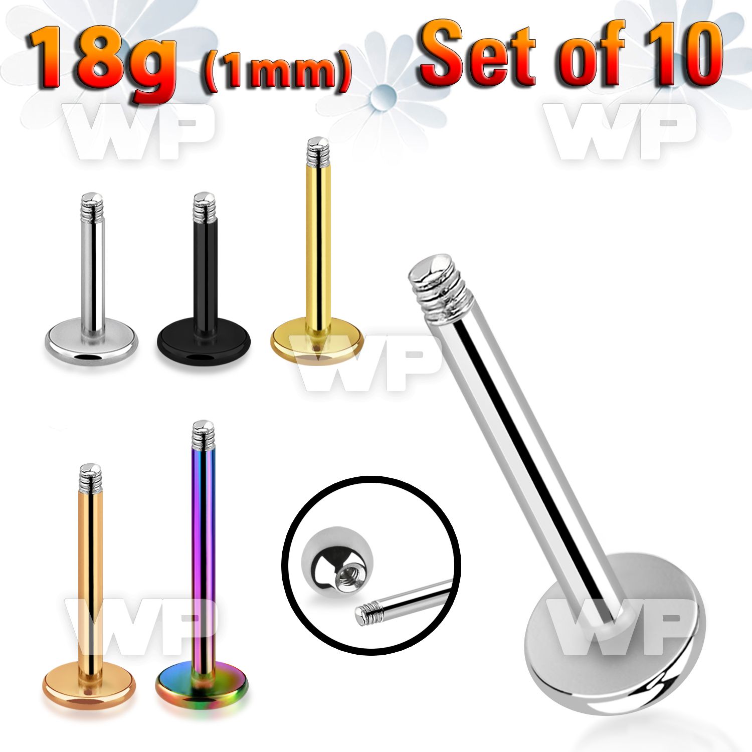 fb4eti pack surgical steel labret stud posts1mm threading belly piercing