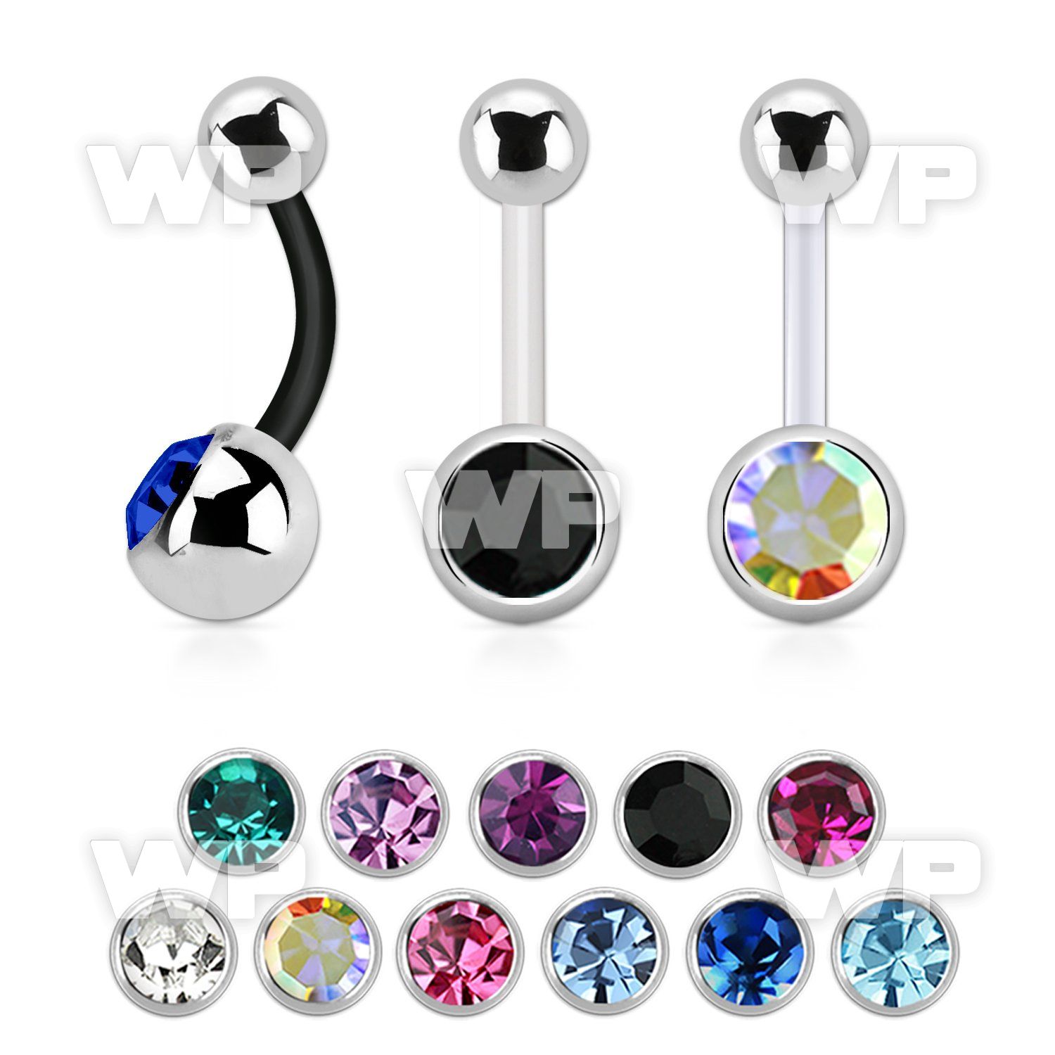 fbn1cg bioflex belly banana with 8mm bezel set jewel steel ball