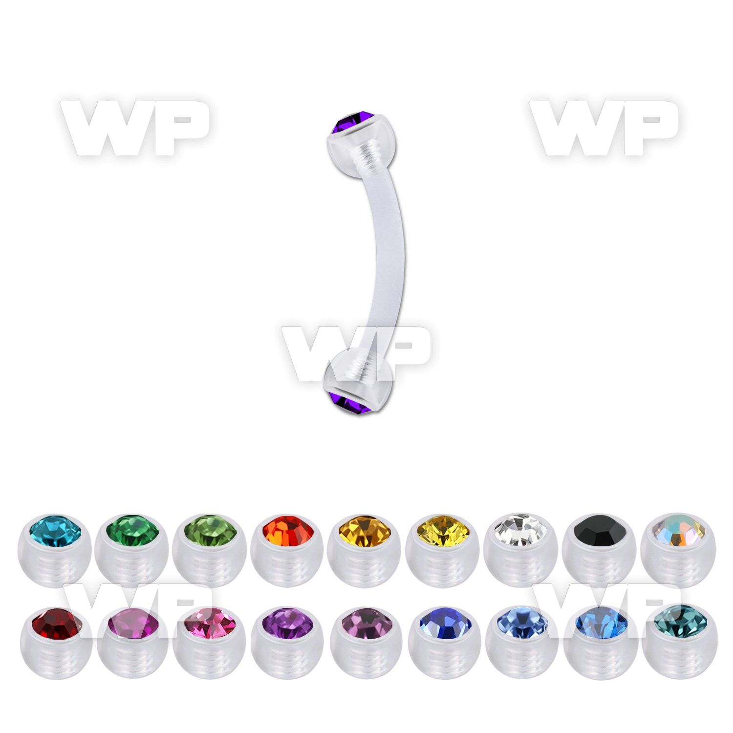 fbneajb3 bioflex eyebrow banana w 3mm bezel set jewel balls