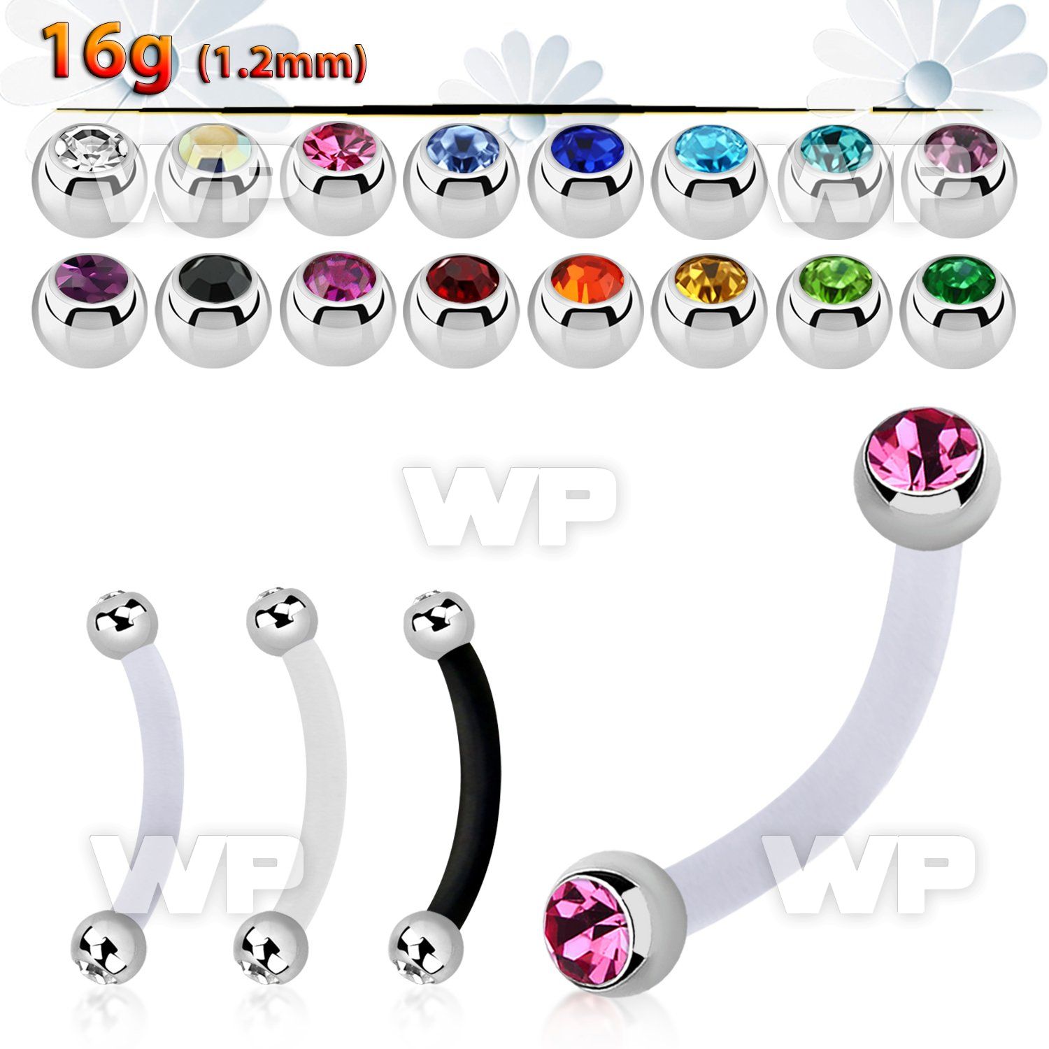 fbnejb25 bioflex eyebrow banana w 2.5mm bezel set jewel ball