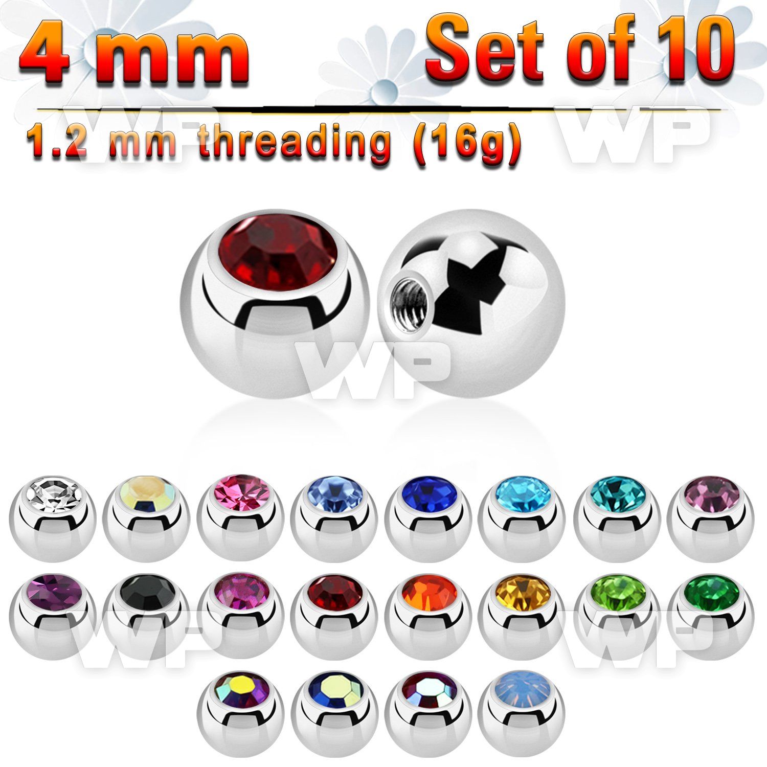 fc403 pack 4mm surgical steel ballspress fit crystal 1 2mm belly piercing