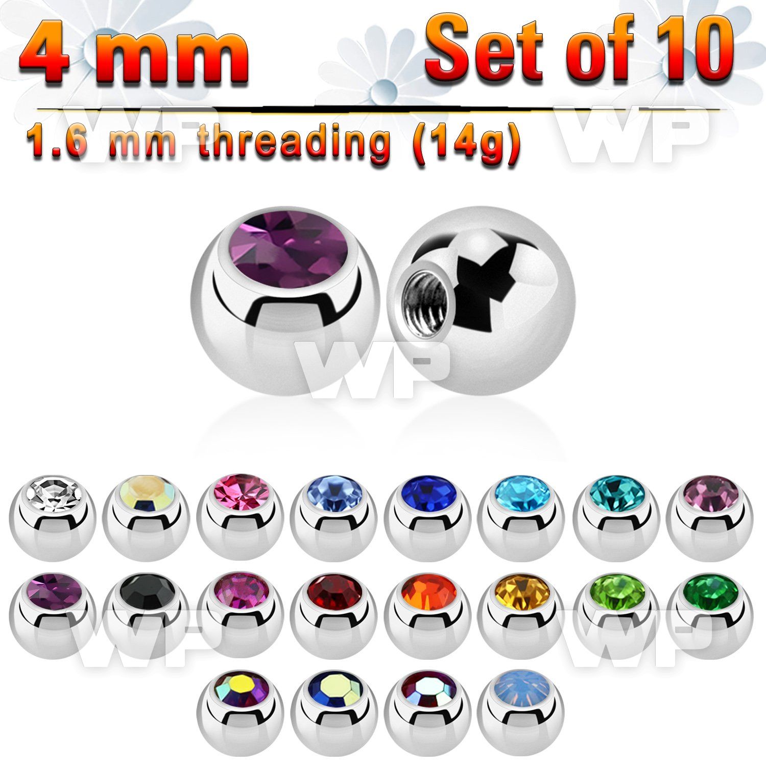 fc40 pack 4mm surgical steel ballspress fit crystal 1 6mm belly piercing