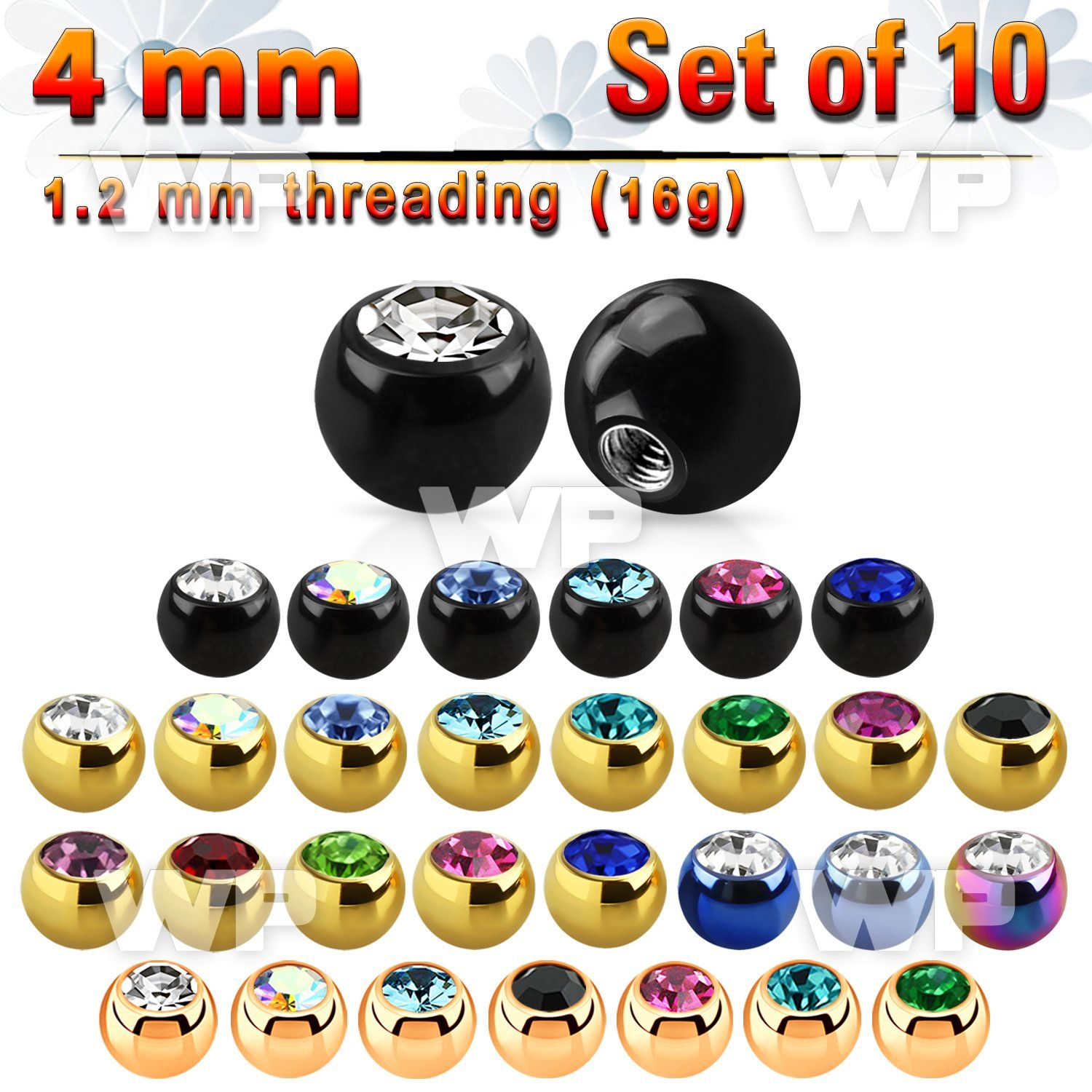 fc4r03 pack 4mm ion plated surgical steel ballspress fit crystal belly piercing