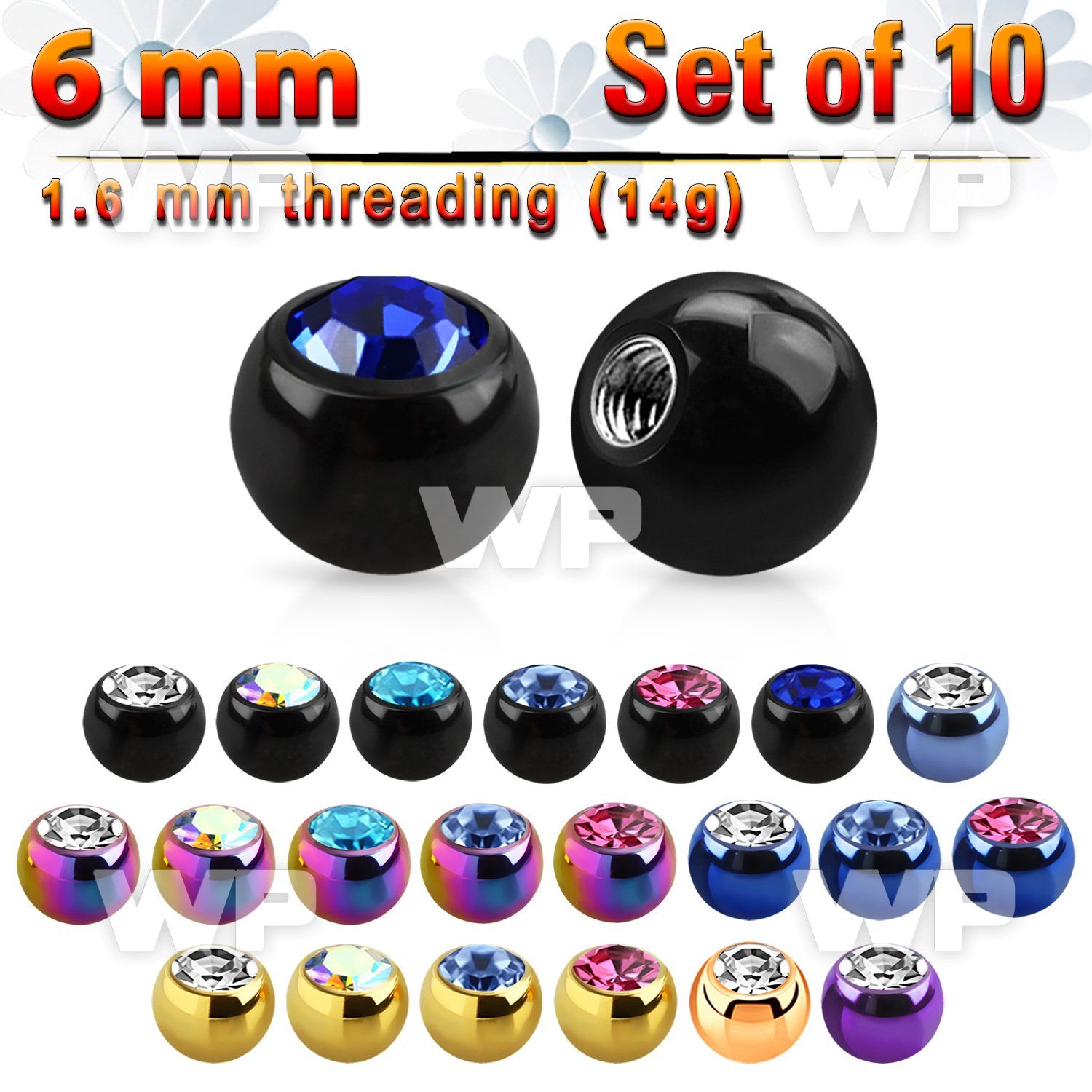 fc4ryi pack 6mm ion plated surgical steel ballspress fit crystal belly piercing