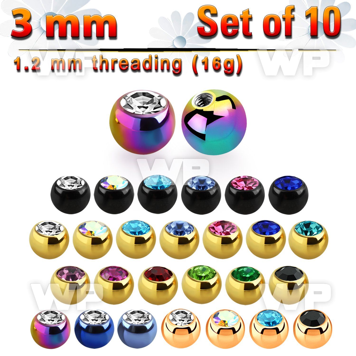 fc4rz3 pack 3mm ion plated surgical steel ballspress fit crystal belly piercing