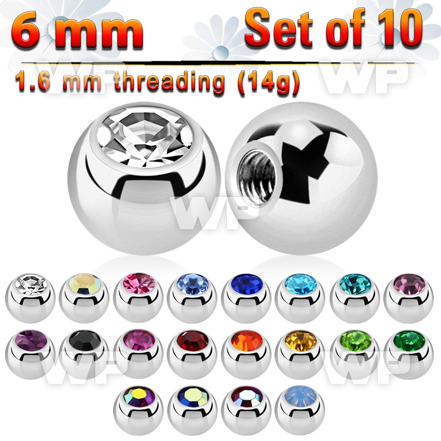 fc4y pack 6mm surgical steel ballspress fit crystal 1 6mm belly piercing