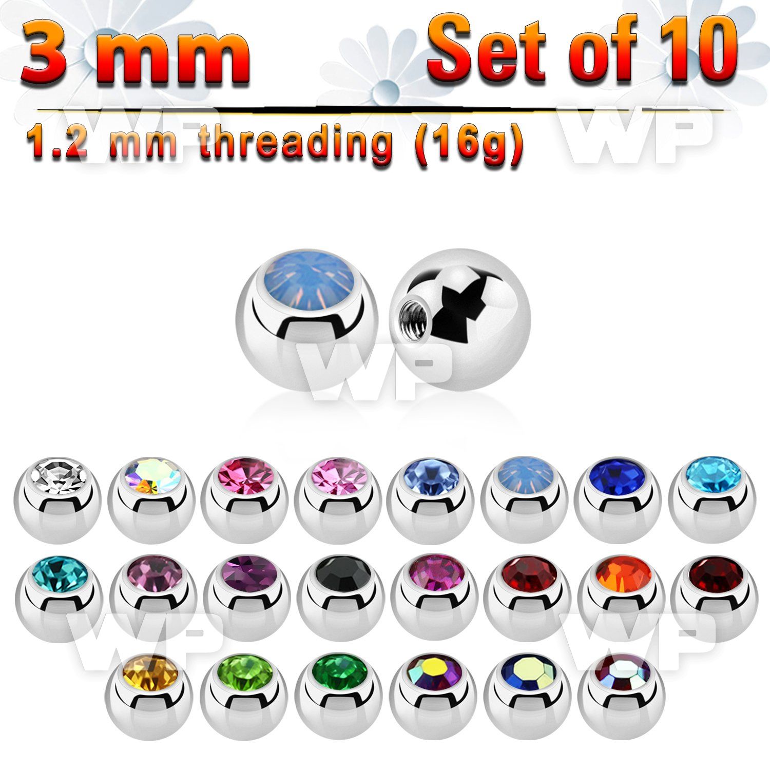 fc4z pack 3mm surgical steel ballspress fit crystal 1 2mm belly piercing