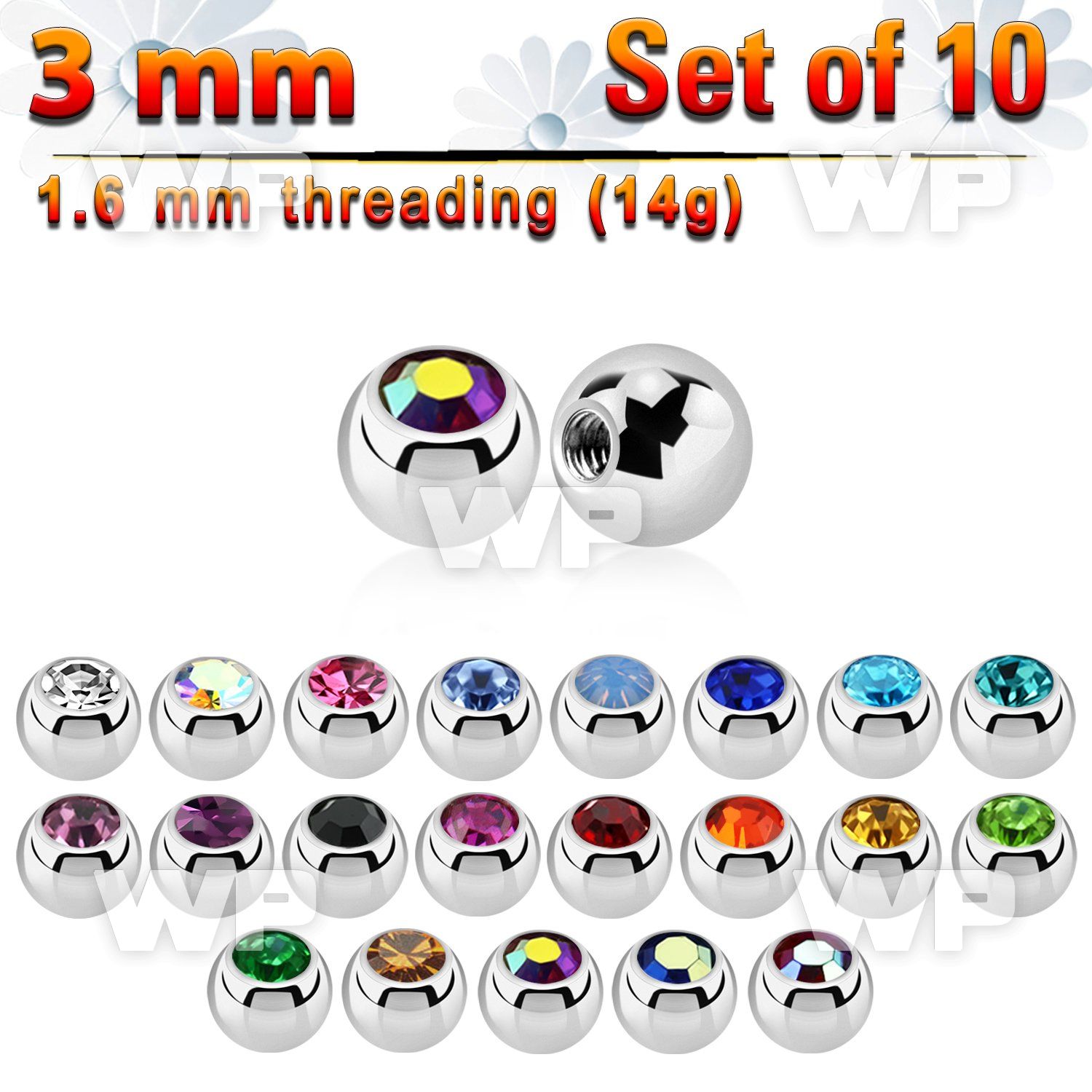 fc4zi pack 3mm surgical steel ballspress fit crystal 1 6mm belly piercing