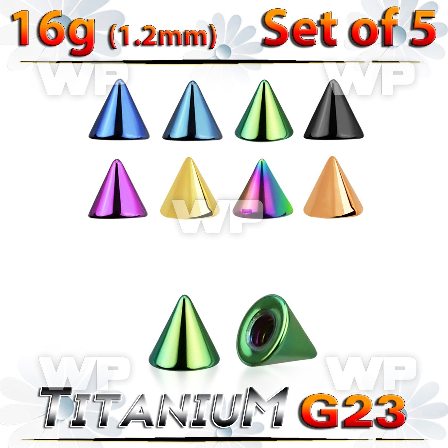 fh6urks pack of 5 pcs ion plated g23 titanium cones 2 5mm 1 2mm 