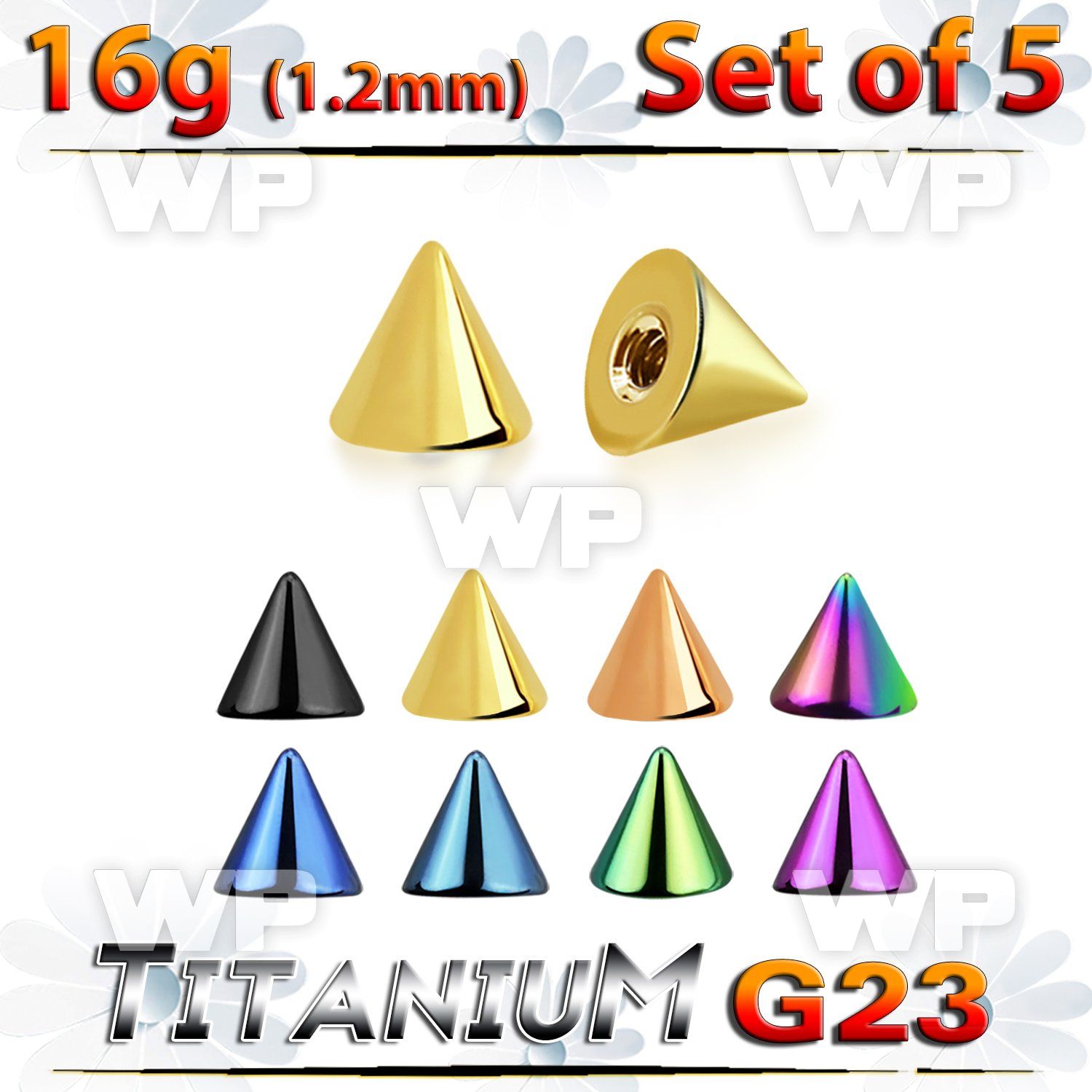 fh6urz3 pack 3mm ion plated g23 titanium cones 1 2mm threading belly piercing