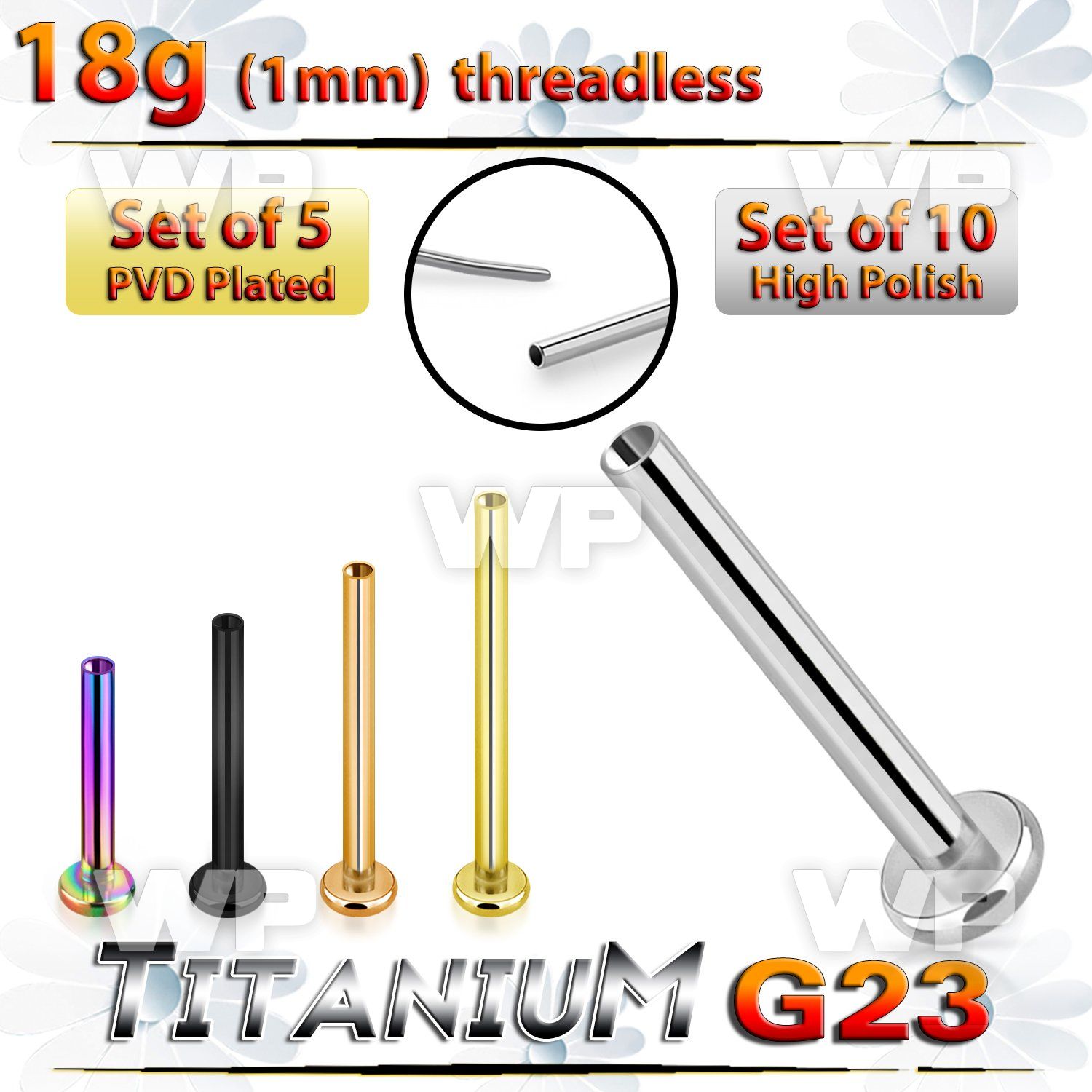 fhb4u53eti titanium threadless labret stud post 18g 10pcs