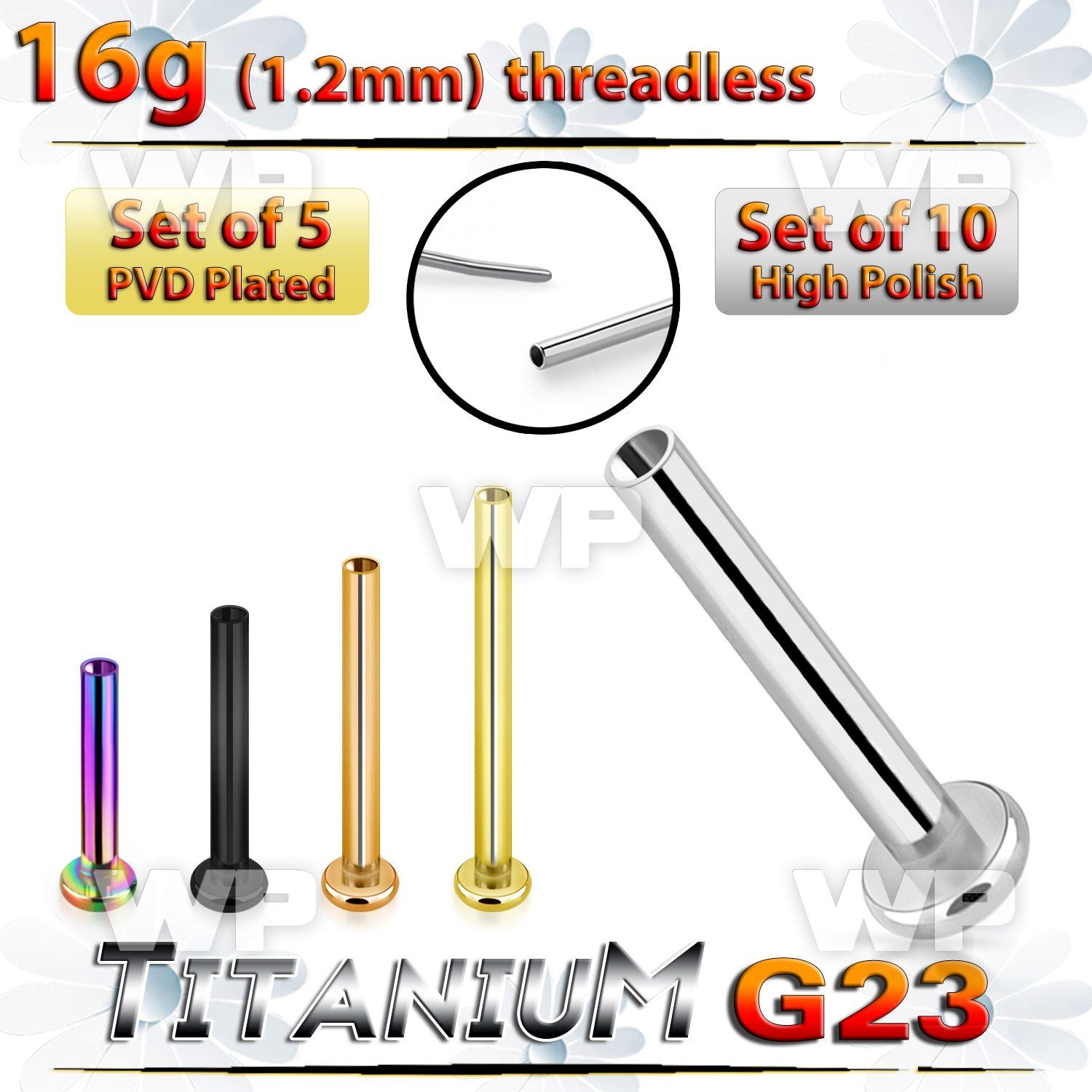fhb4u53eyi titanium threadless labret stud post 16g 10pcs