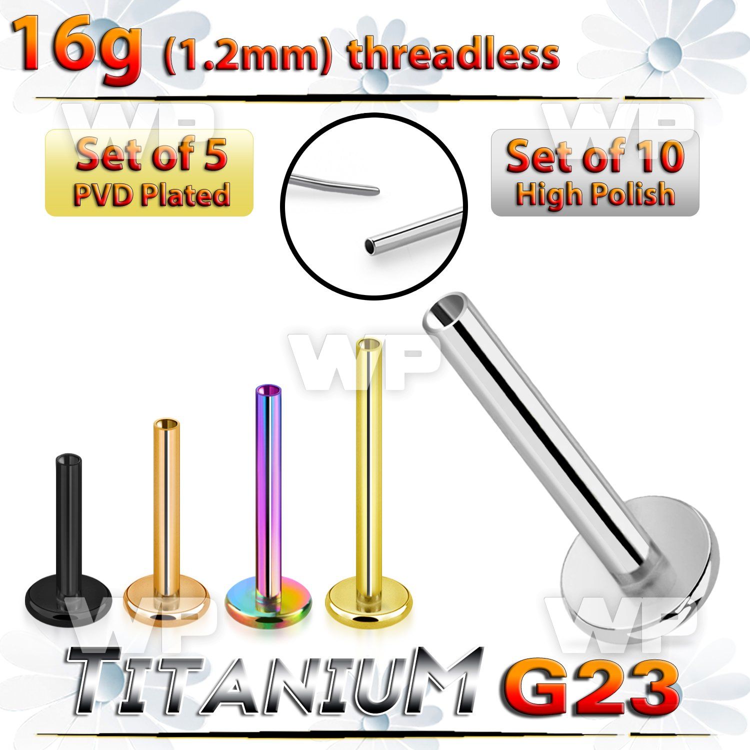 fhb4u54eyi titanium threadless labret stud post 16g 10pcs