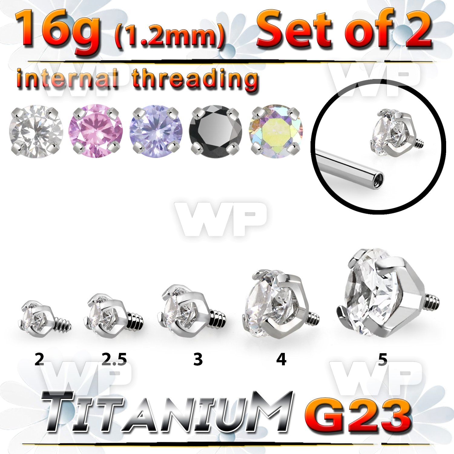 fhga8u titanium claw set cz gem tops 09mm threading 2pcs