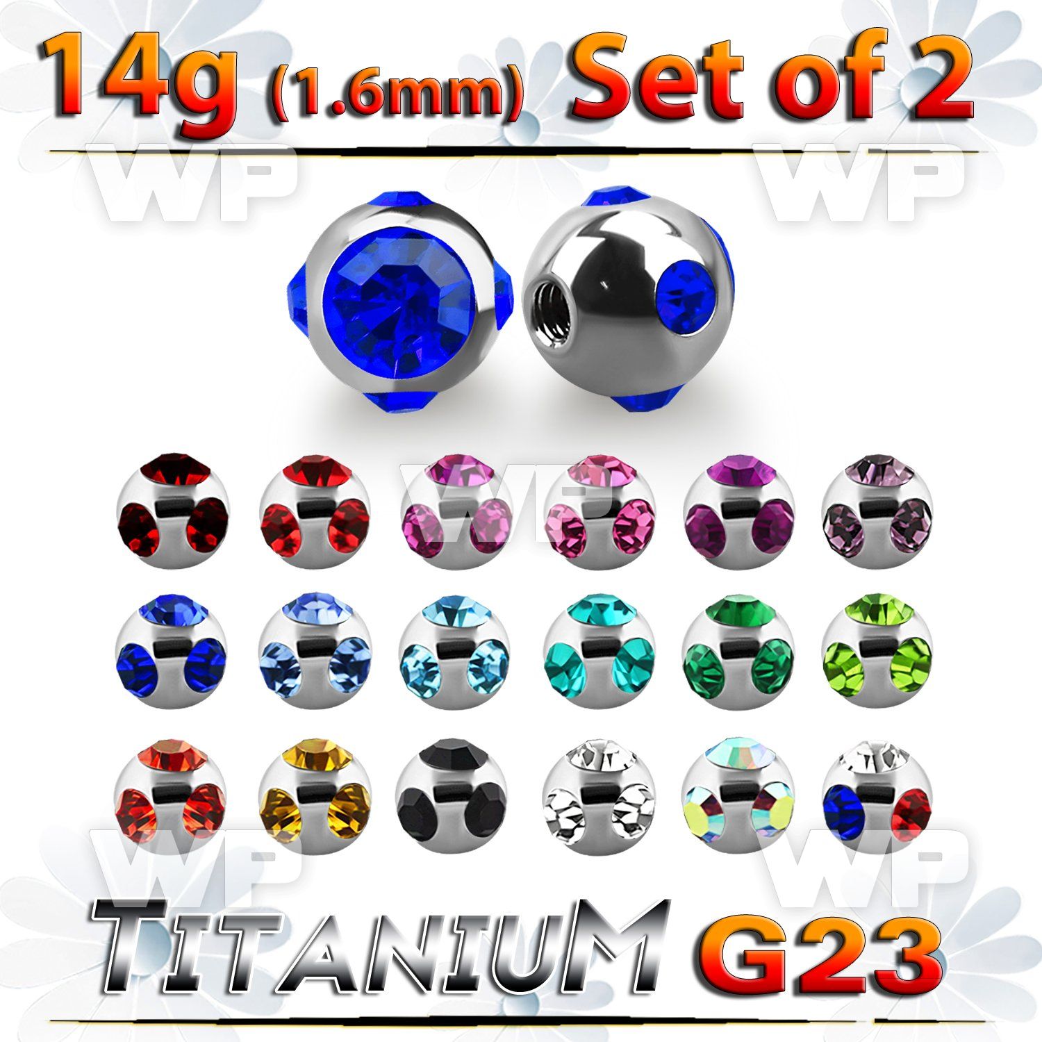 fhjc4s pack 5mm g23 titanium multi jewel ball s1 6mm threading belly piercing