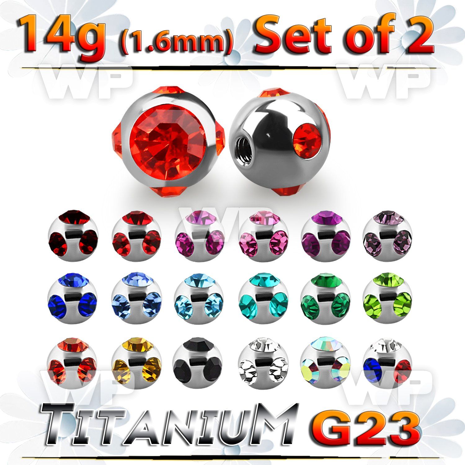 fhjc4y pack 6mm g23 titanium multi jewel ball s1 6mm threading belly piercing