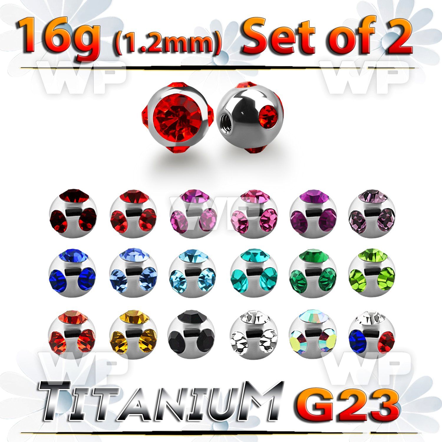 fhjc4z pack 3mm g23 titanium multi jewel balls 1 2mm threading belly piercing