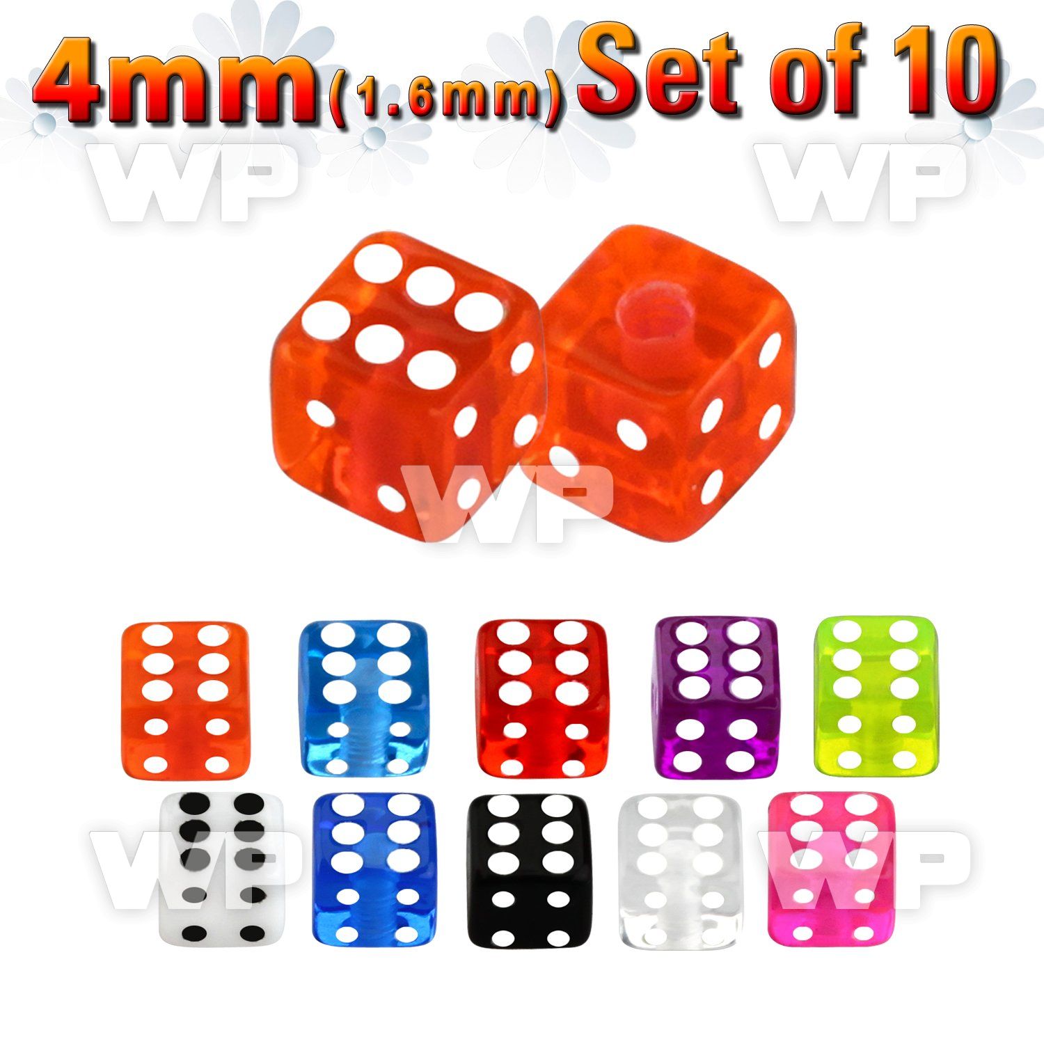 fhq180 pack 4mm acrylic uv dices1 6mm threading belly piercing