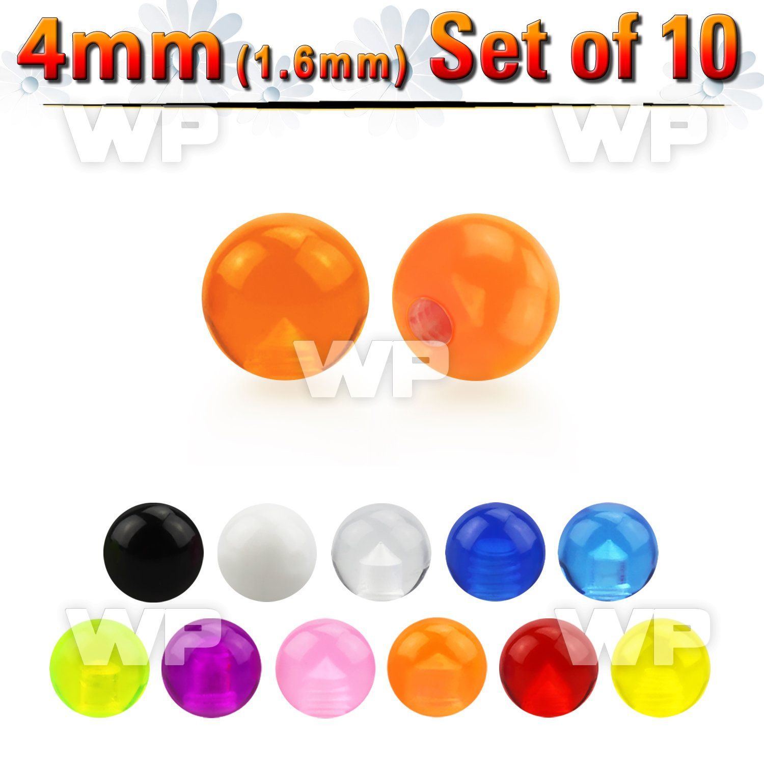 fhq40 pack 4mm acrylic uv ball s1 6mm threading belly piercing