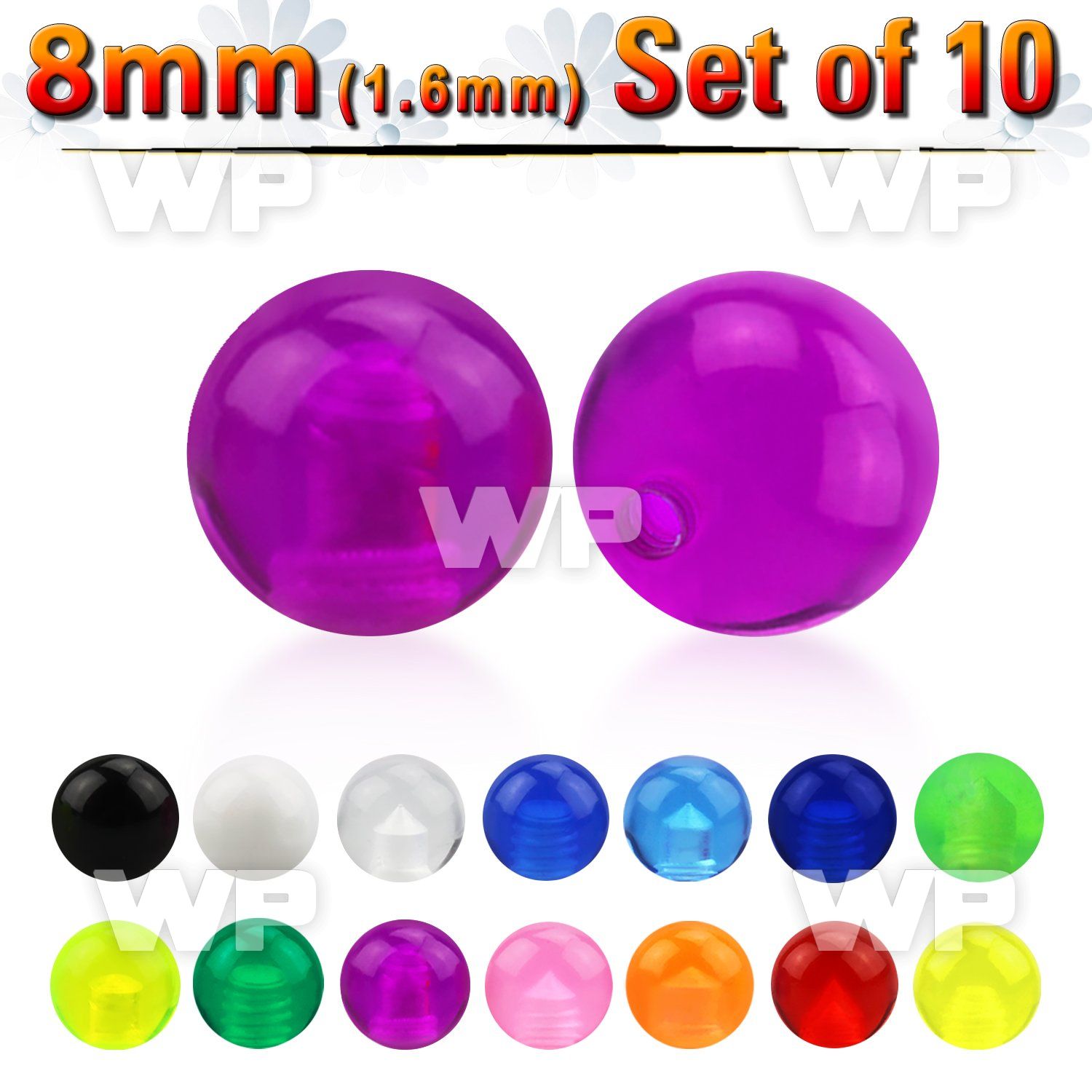 fhq4t pack 8mm acrylic uv ball s1 6mm threading belly piercing