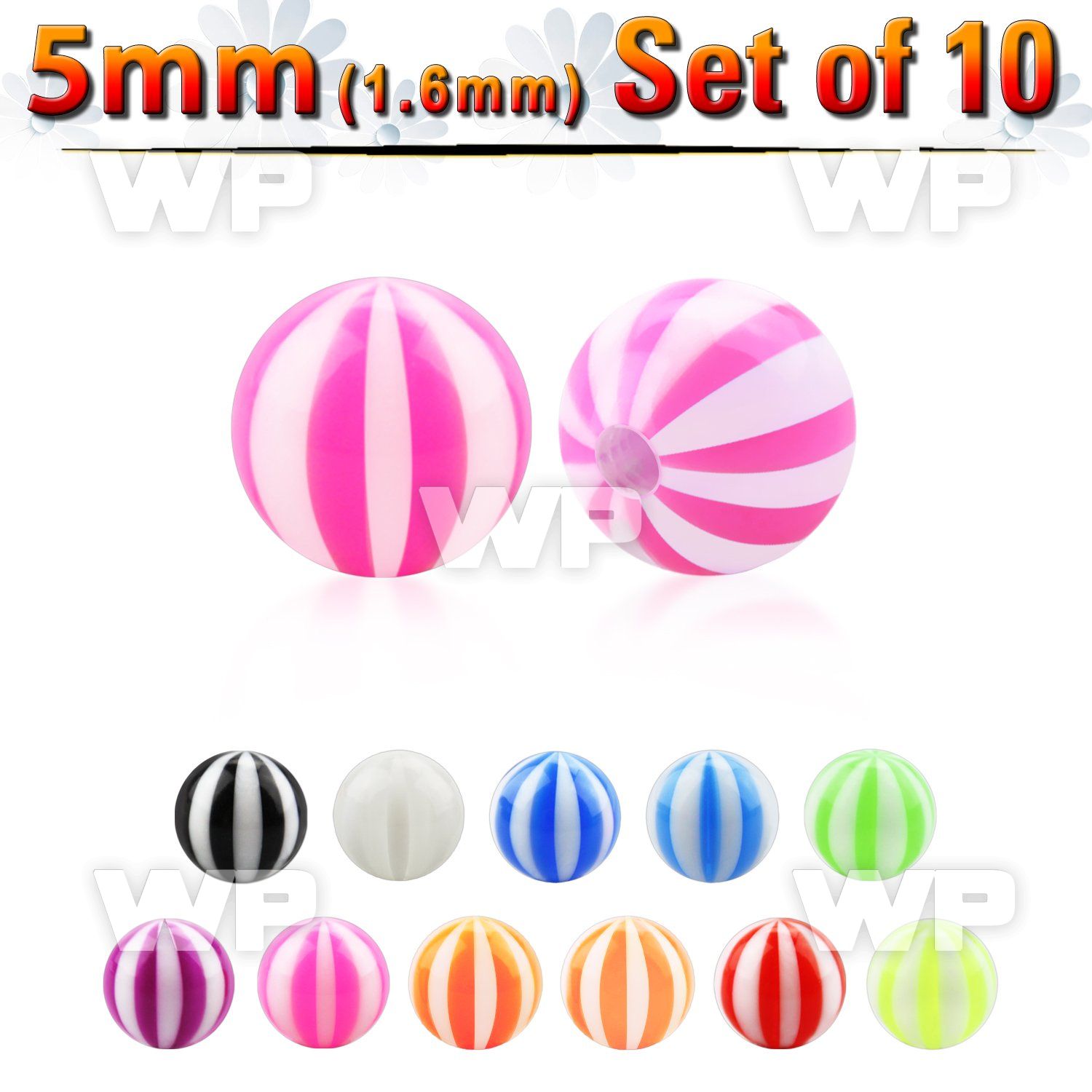 fhq4ws pack of 10 pcs 5mm acrylic uv beach ball s1 6mm threadin belly piercing
