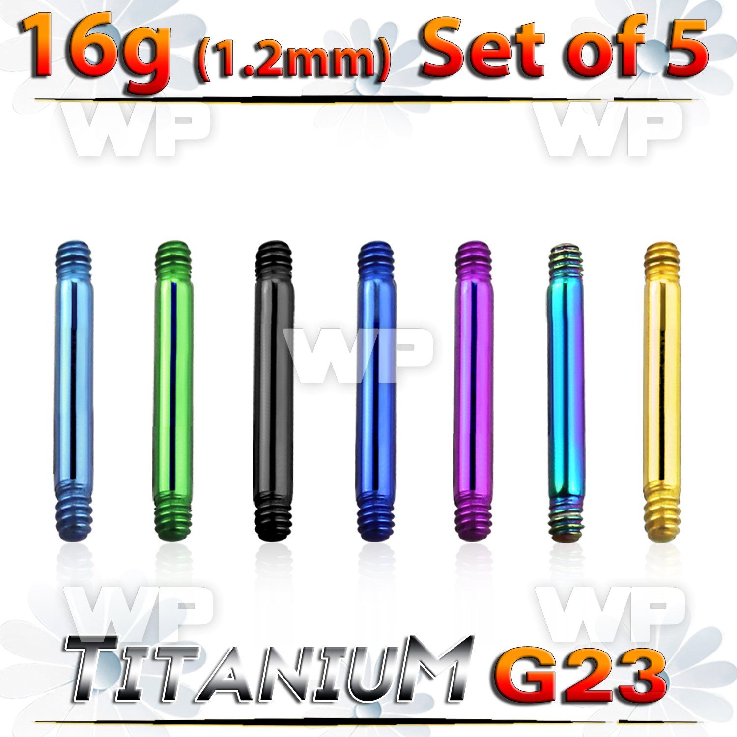 fhr44ey pack 5mm ion plated g23 titanium barbells post1 2mm threa belly piercing