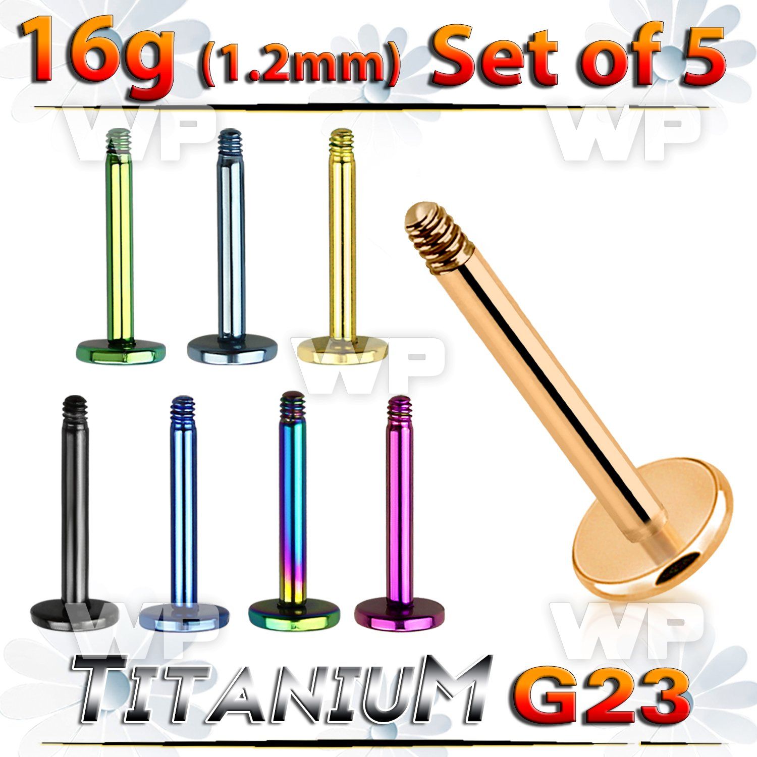 fhrb4ey pack 5mm ion plated g23 titanium labret stud post1 2mm belly piercing