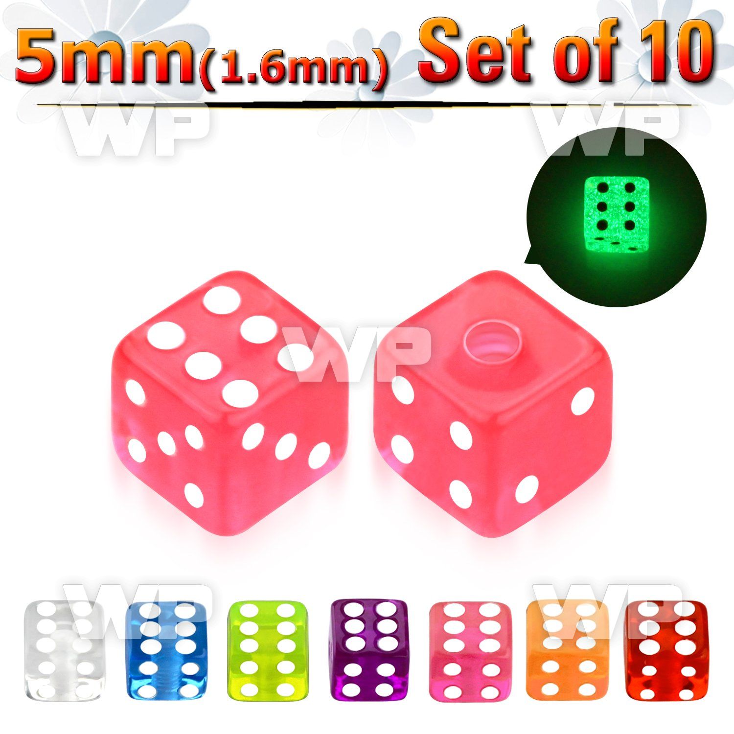 fib18s pack 5mm glow in the dark acrylic dicethreading 1 6mm belly piercing