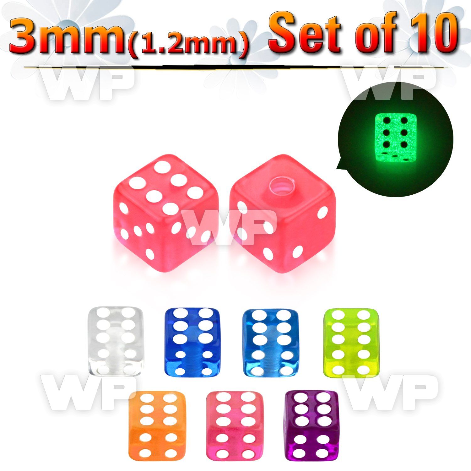 fib18z pack 3mm glow in the dark acrylic dices 1 2mm threading 