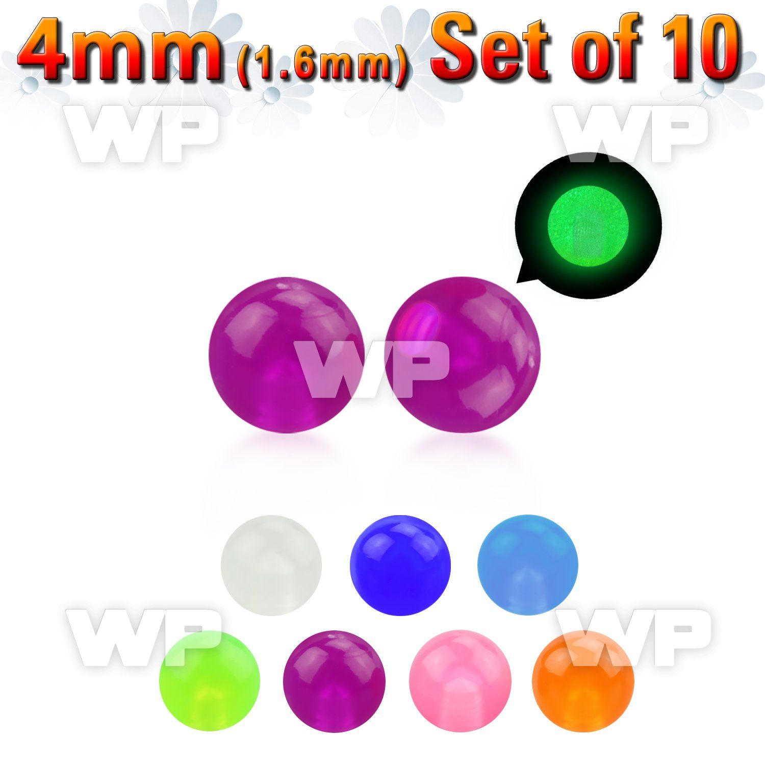 fib40 pack 4mm acrylic glow in the dark ball sthreading 1 6mm belly piercing